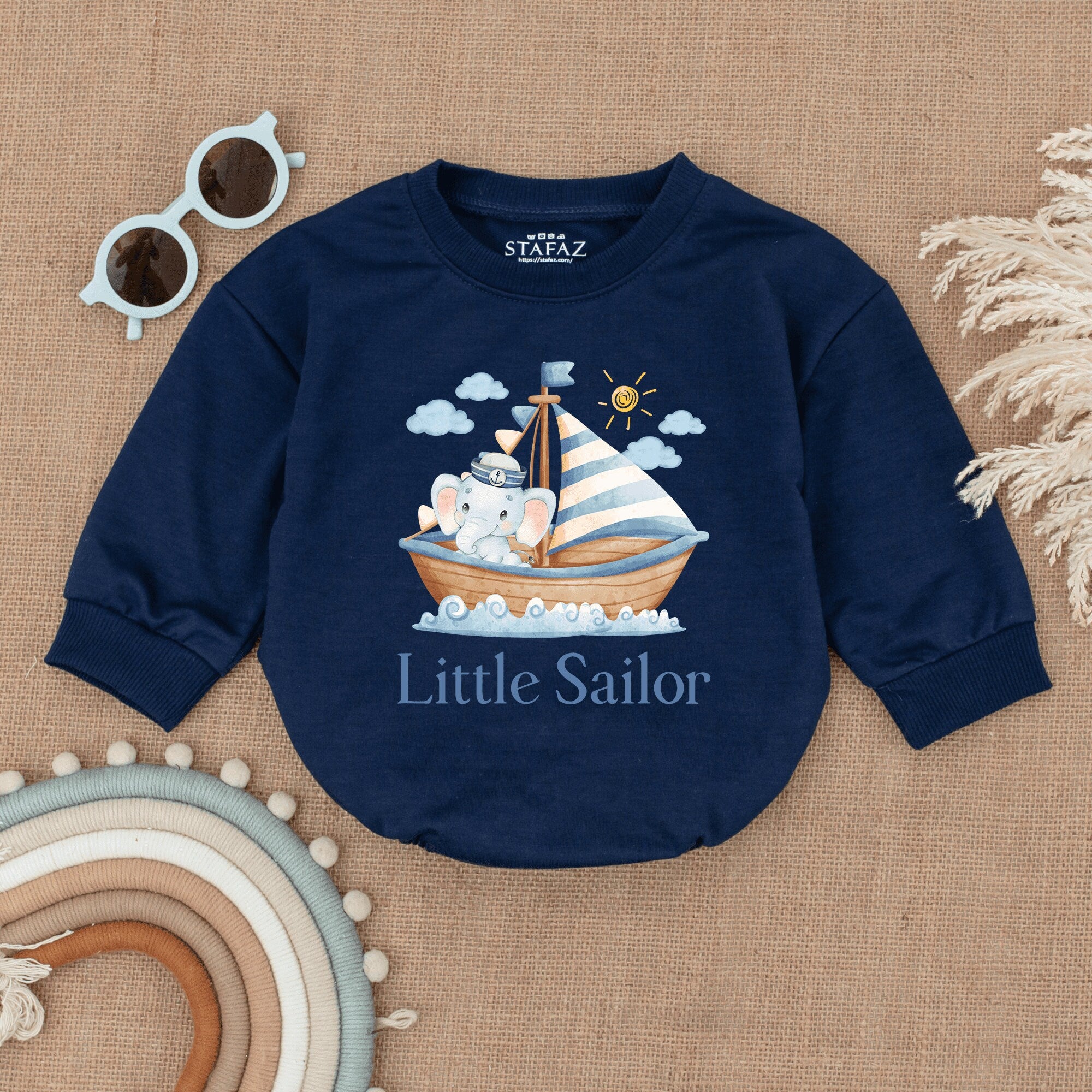 Little Sailor Baby Romper with Cute Bear Sailboat Blue White Stripes Soft Cotton Outfit for Newborn Infant Boy Girl Adventure