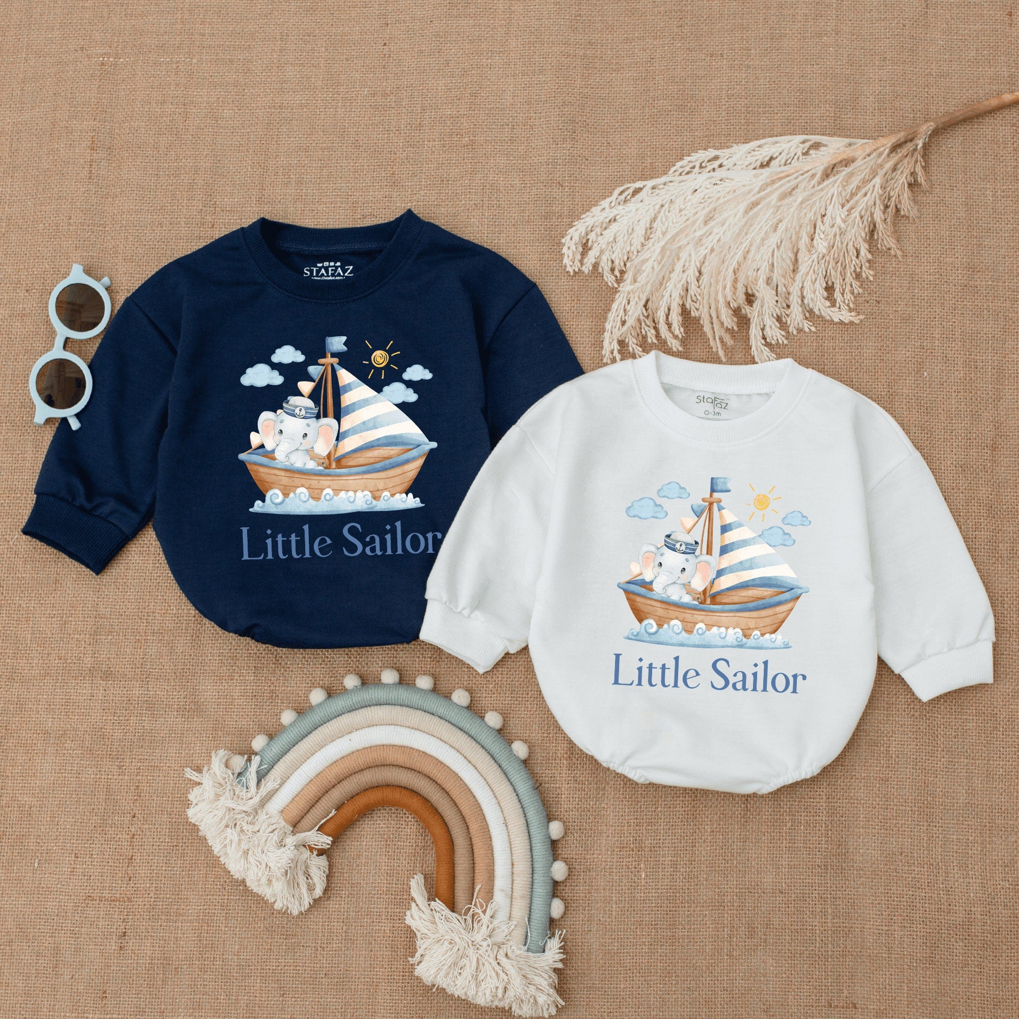 Little Sailor Baby Romper with Cute Bear Sailboat Blue White Stripes Soft Cotton Outfit for Newborn Infant Boy Girl Adventure