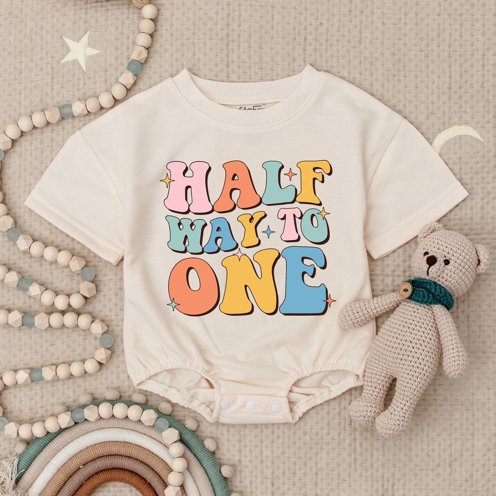 Colorful 'Half Way to One' Birthday Romper for Girls