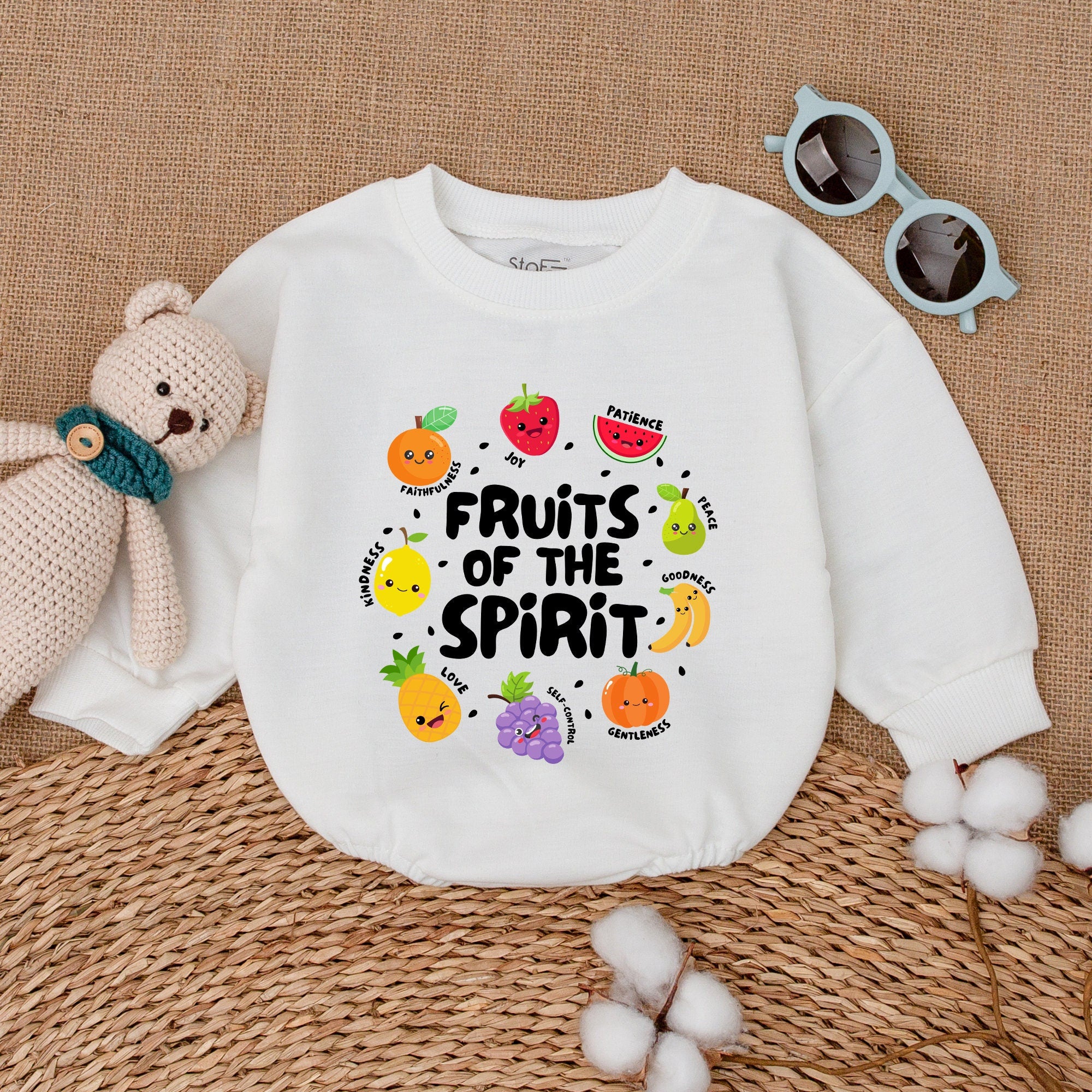 Fruits of the Spirit Baby Romper Vibrant Fruit Design Christian Newborn Bodysuit Soft Cotton Joyful Outfit Perfect Baby Shower Gift