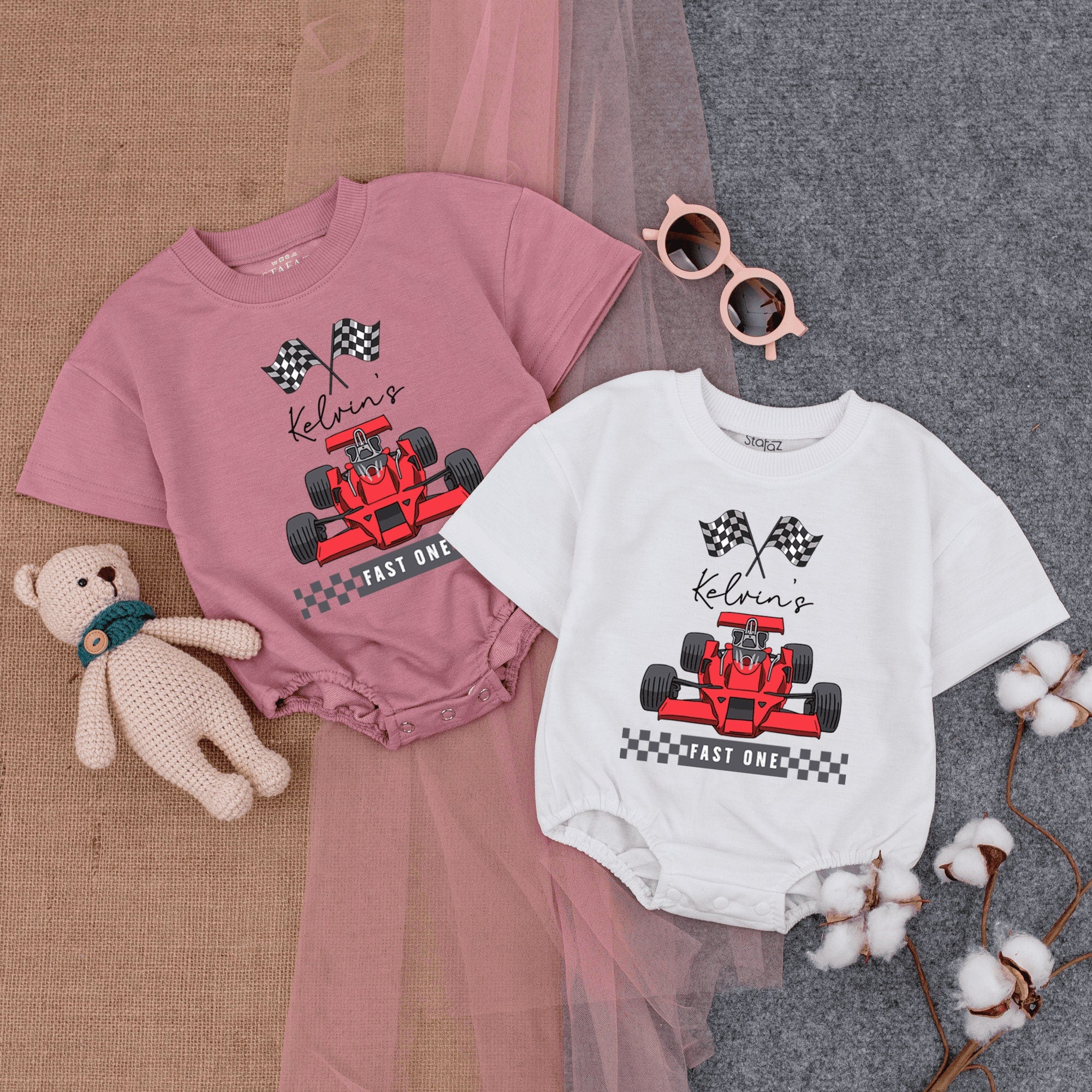 Fast One Race Car Birthday Romper - Personalized First Birthday