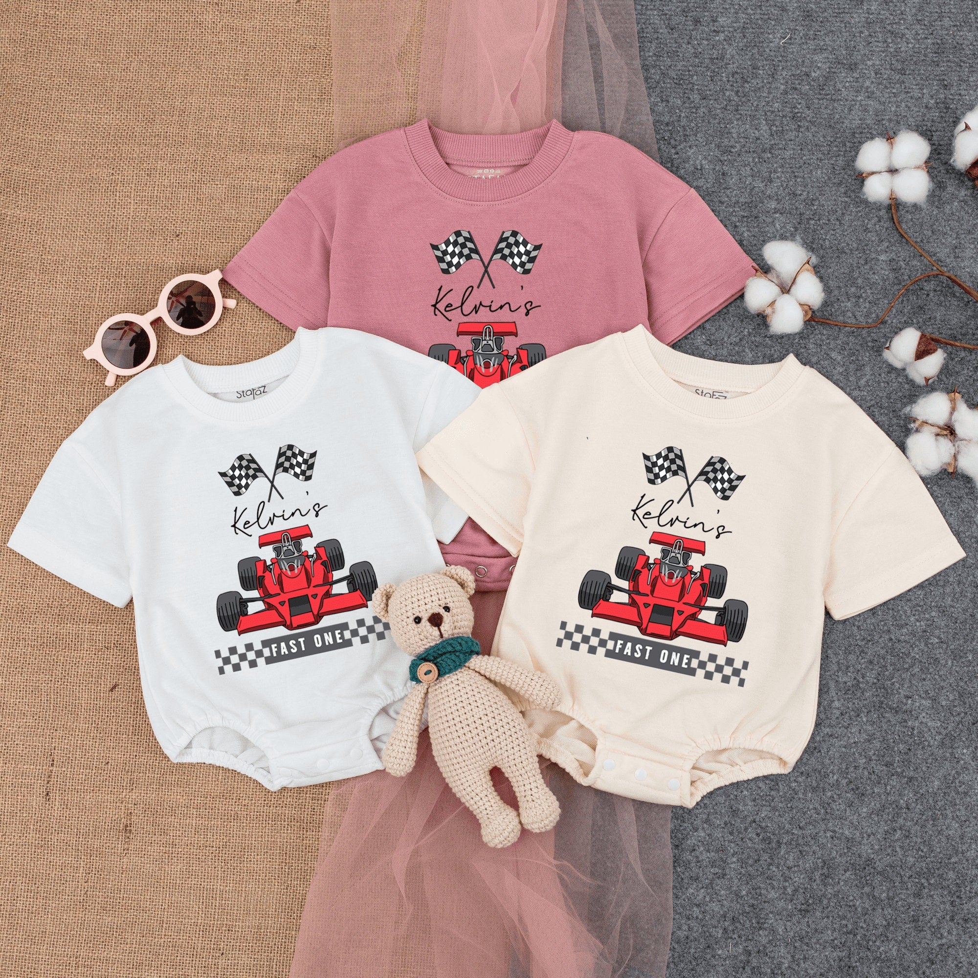 Fast One Race Car Birthday Romper - Personalized First Birthday