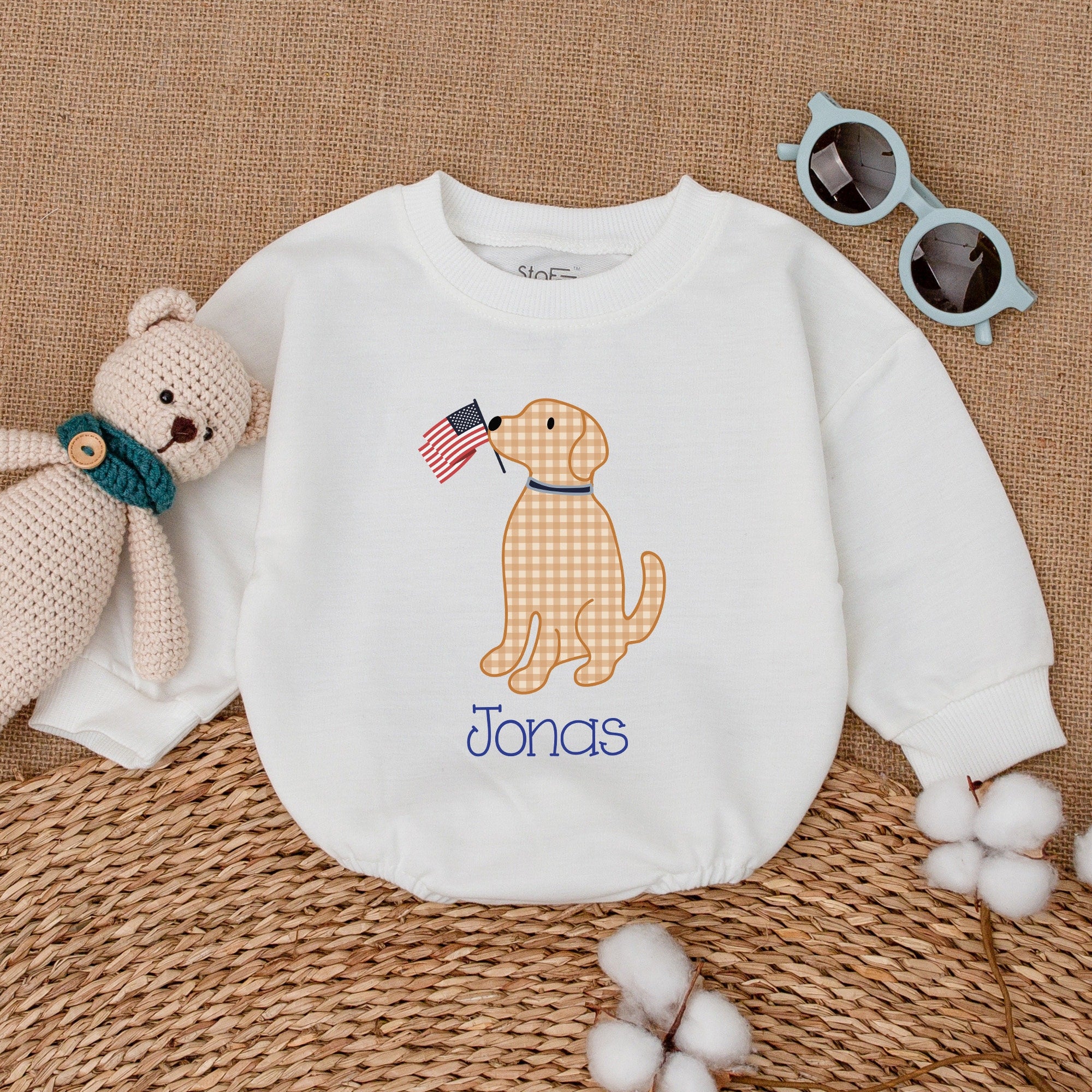 Customizable Patriotic Dog Romper with Name - Personalized 4th of July Outfit