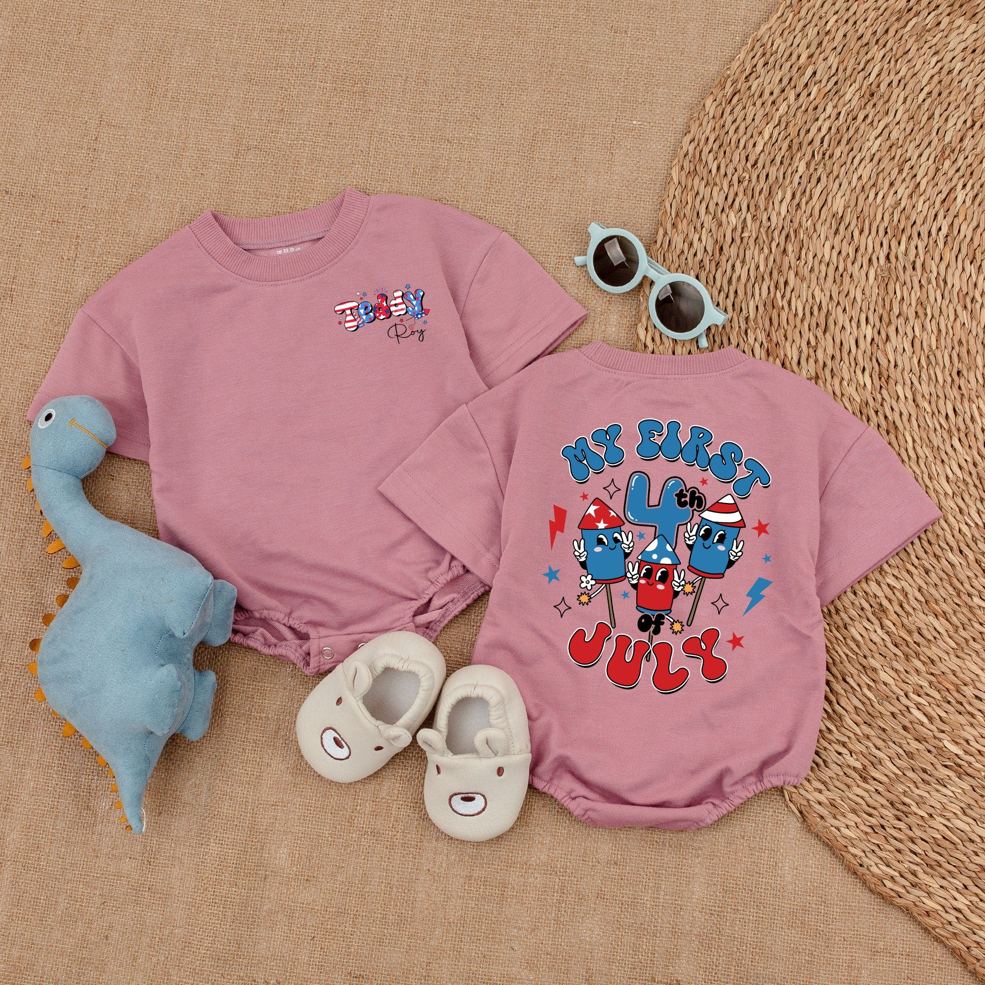 Custom July 4th Baby Romper with Name - Personalized Patriotic Outfit