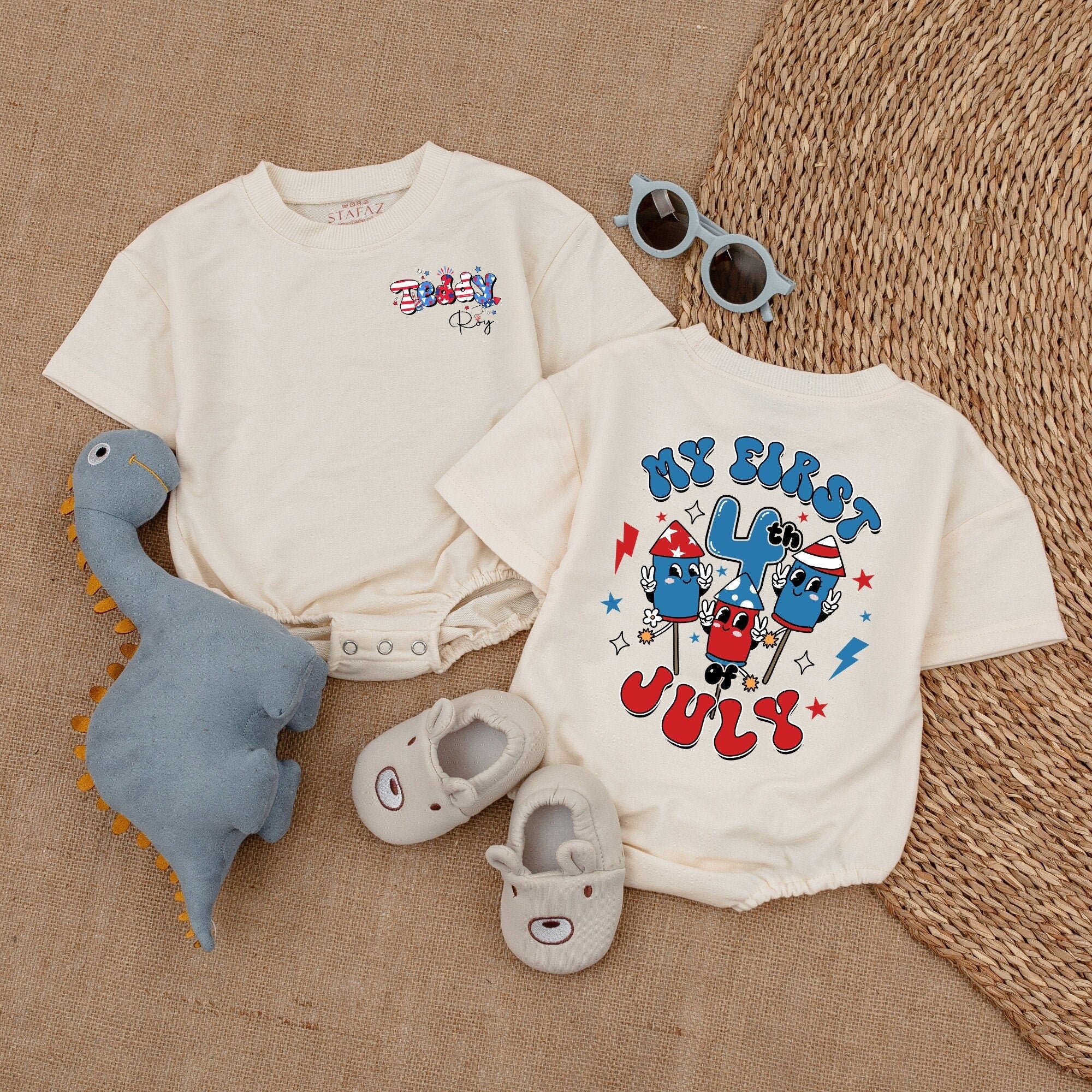 Custom July 4th Baby Romper with Name - Personalized Patriotic Outfit