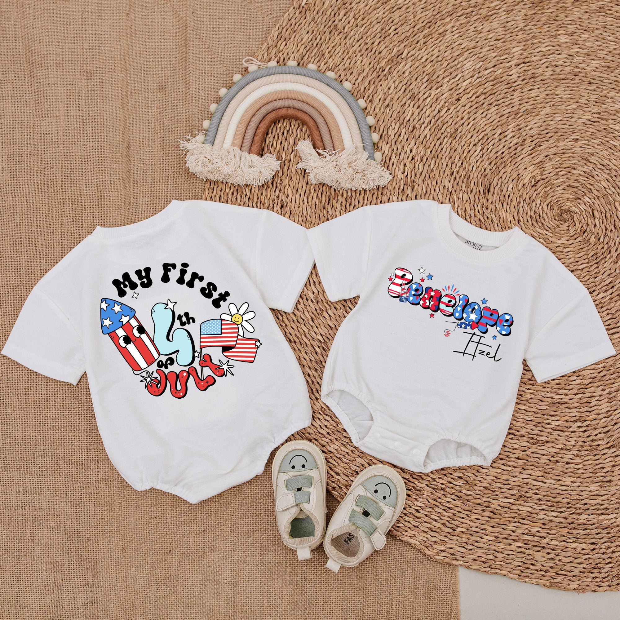Patriotic Baby Romper with Retro 4th of July Design