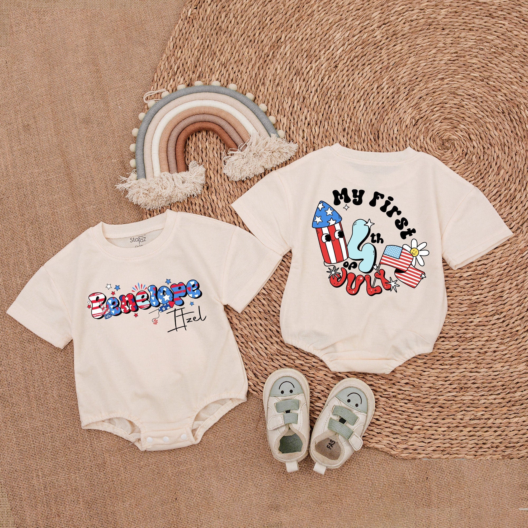 Patriotic Baby Romper with Retro 4th of July Design