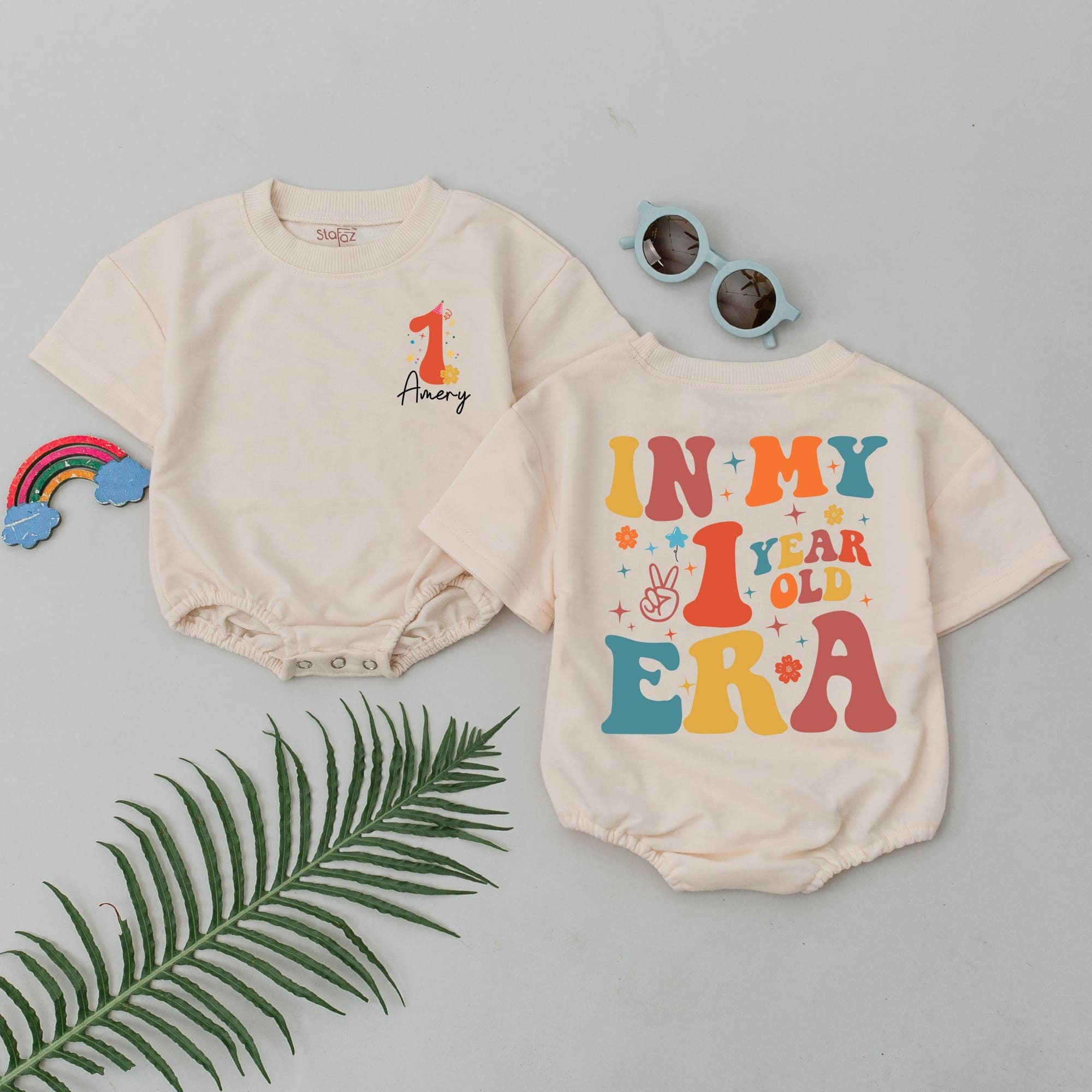 In My 1 Year Old Era Birthday Romper Colorful Baby Outfit First Birthday Gift Soft Cotton Short Sleeve Bodysuit Infant Toddler Party