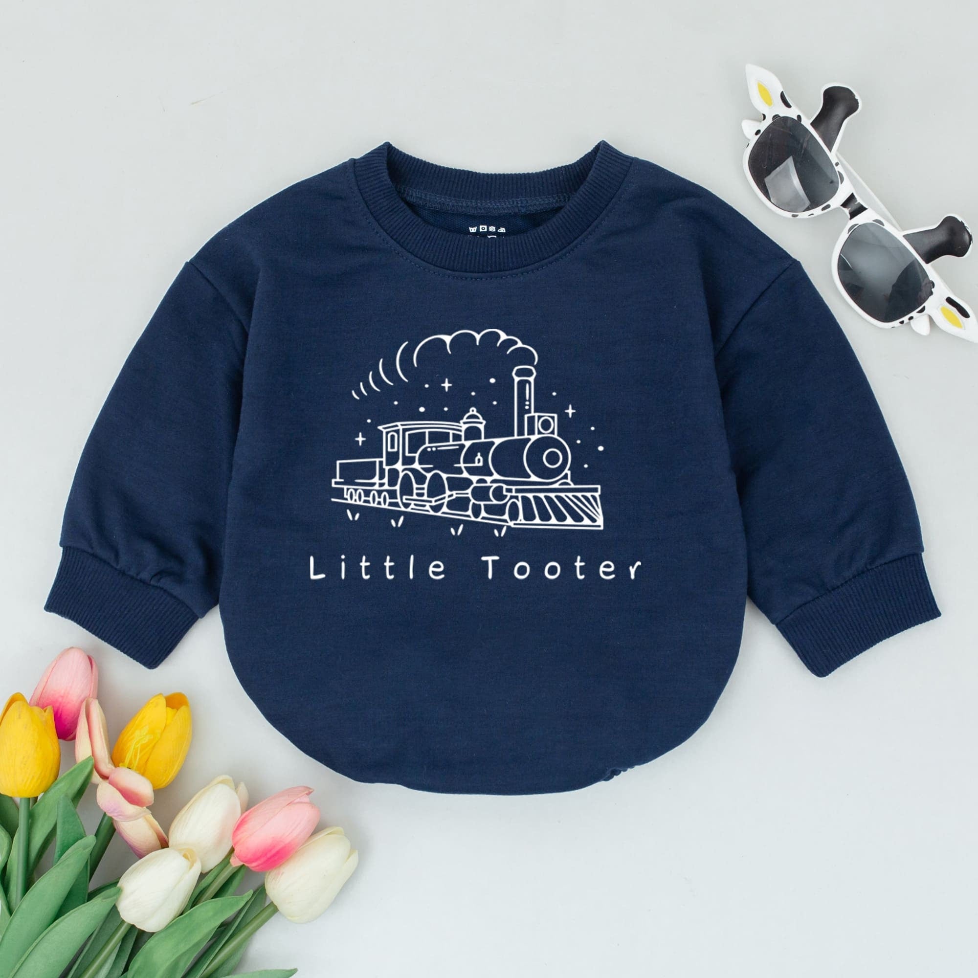 Little Tooter Baby Romper Steam Train Design Soft Cotton Comfortable Infant Outfit Minimalist Railroad Worker Style Perfect Baby Gift
