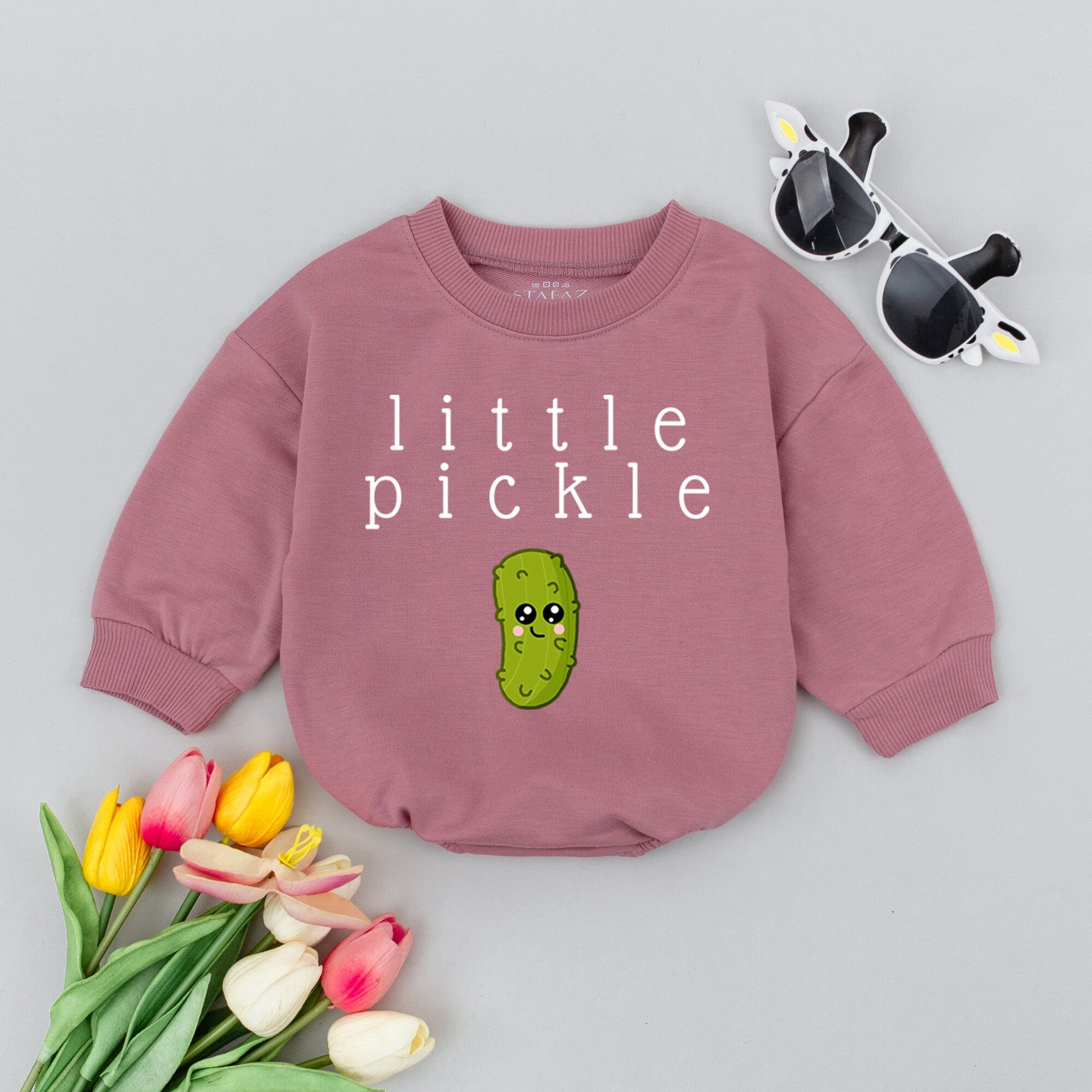 Little Pickle Baby Romper with Cute Cartoon Character Soft Cotton Jumpsuit for Infant Boy or Girl Playful Vegan Friendly Gift