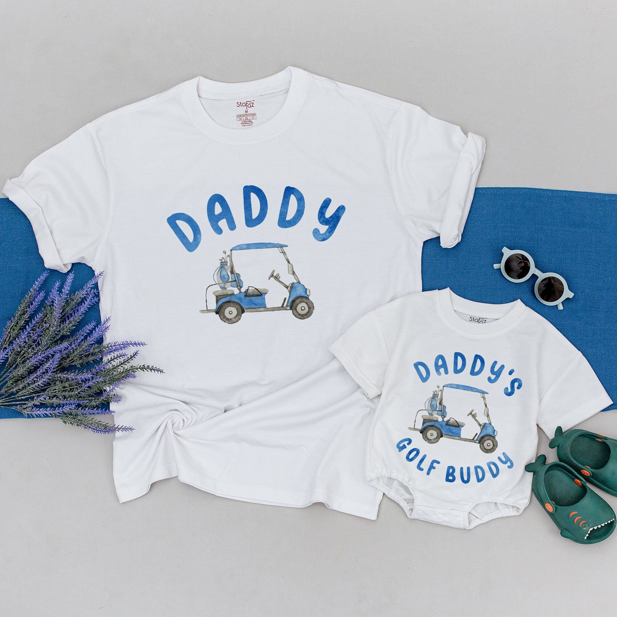 Matching Daddy and Daddy's Golf Buddy Shirts Boho Vibe Gift Set for Boys Father's Day Casual Soft Cotton Blue Earthy Tones