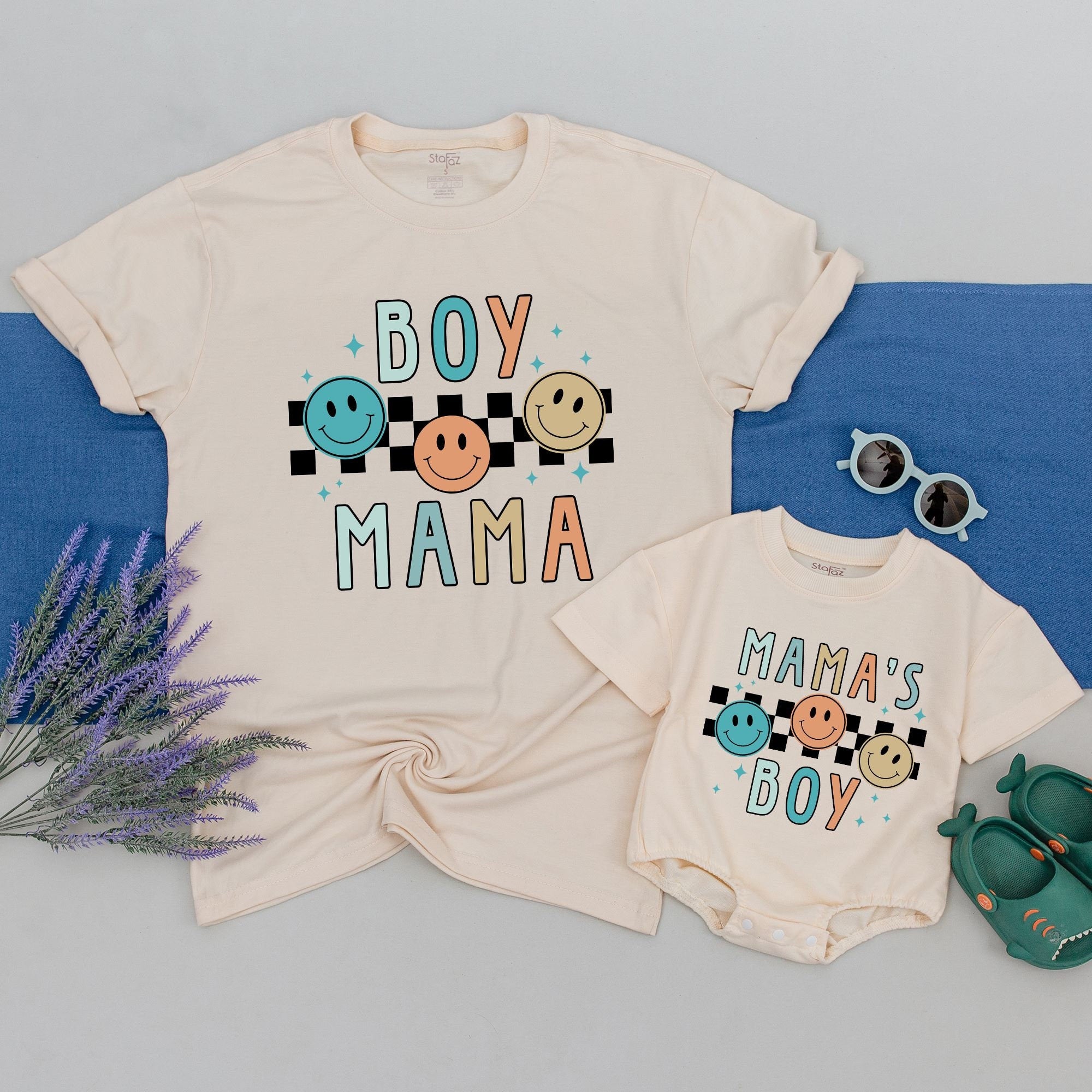 Boy Mama and Mama's Boy Matching Shirts with Colorful Smiley Faces Fun Family Outfit Toddler Tee Comfortable Gift for New Moms