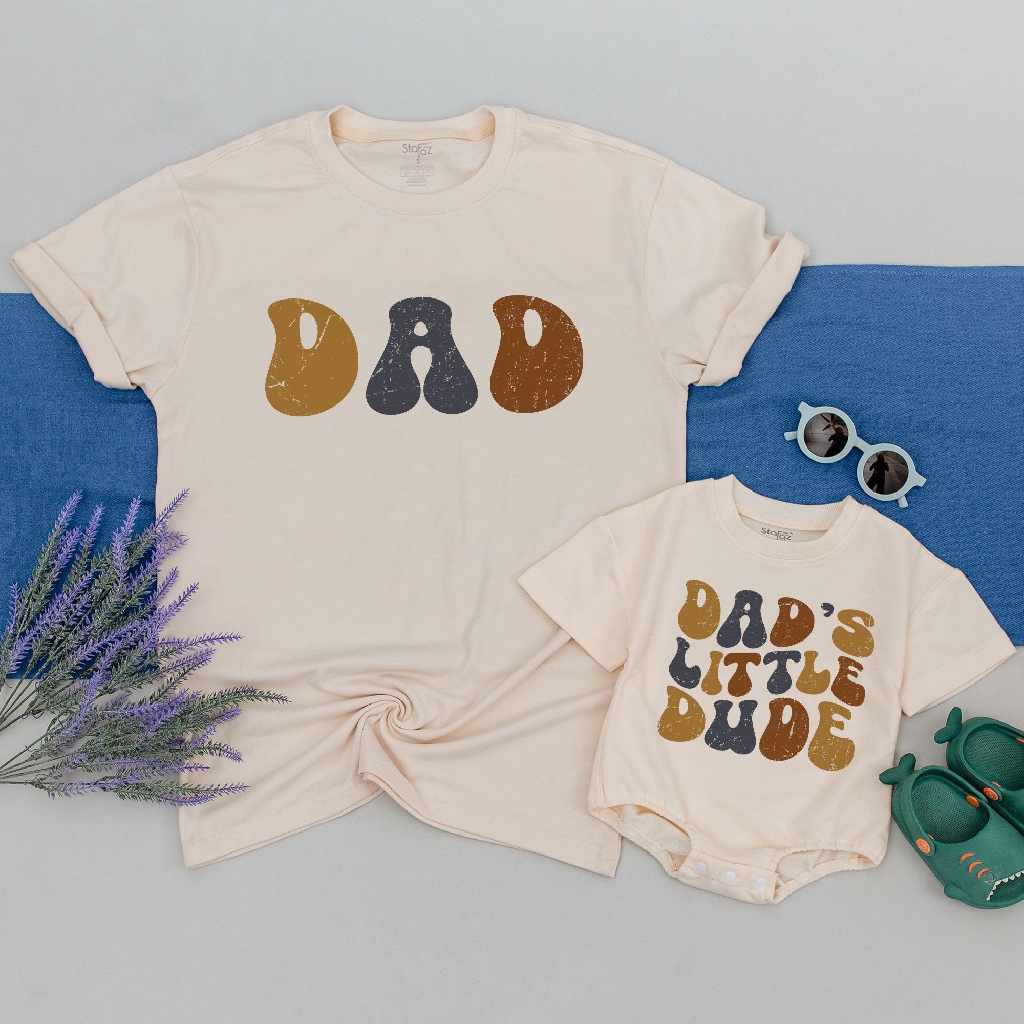 Matching Dad and Little Dude Retro Shirts Vintage Style Earthy Tones Soft Cotton Daddy Baby Boy Outfit Father's Day Gift