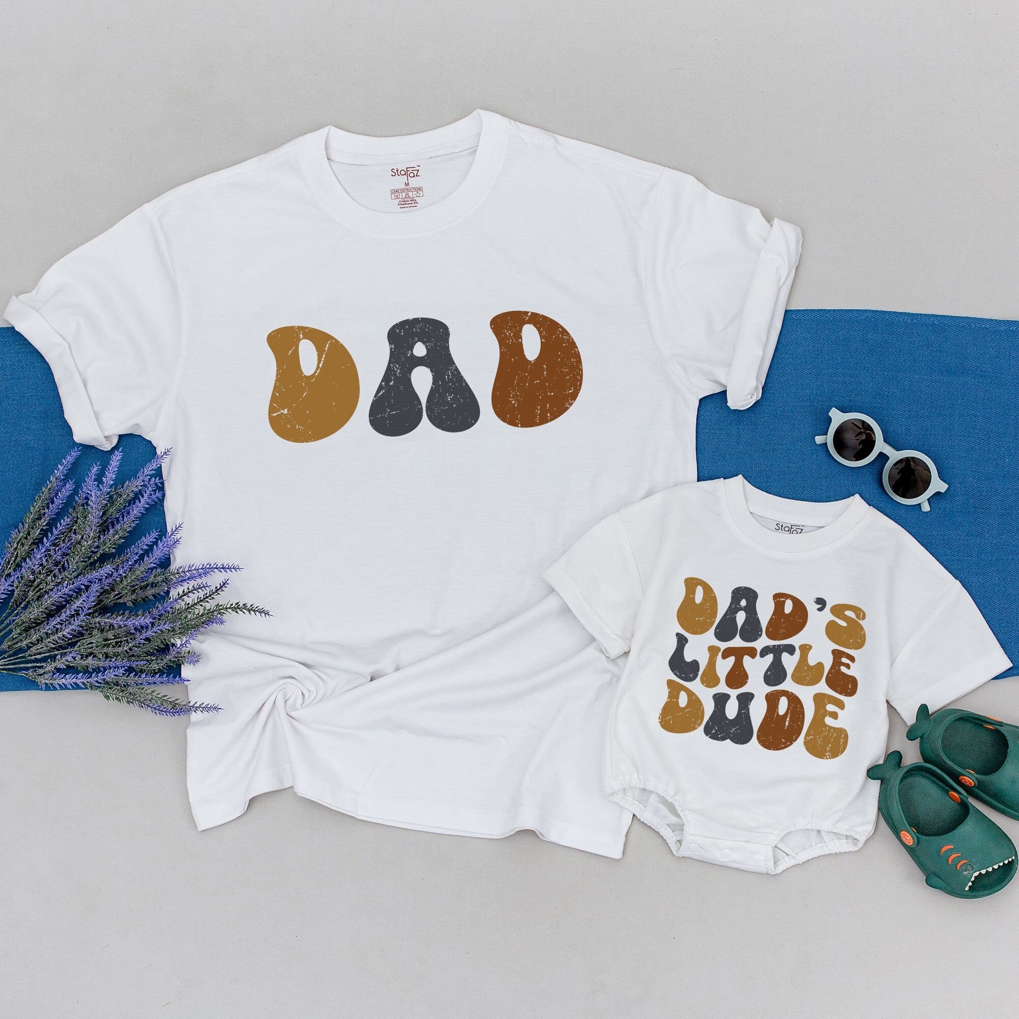 Matching Dad and Little Dude Retro Shirts Vintage Style Earthy Tones Soft Cotton Daddy Baby Boy Outfit Father's Day Gift