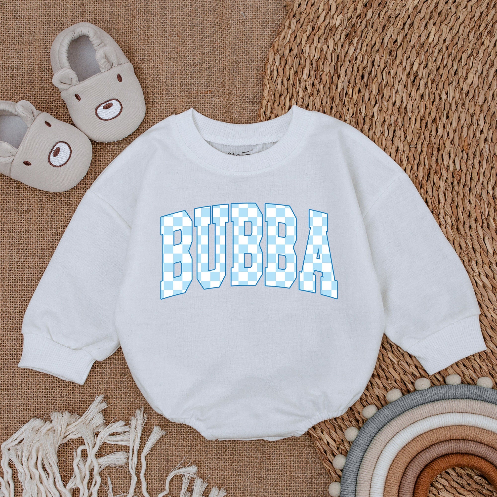 Bubba Baby Boy Romper Checkered Blue White Design Fun Infant Outfit Gift Soft Cotton Newborn Clothes Playful Child Bodysuit