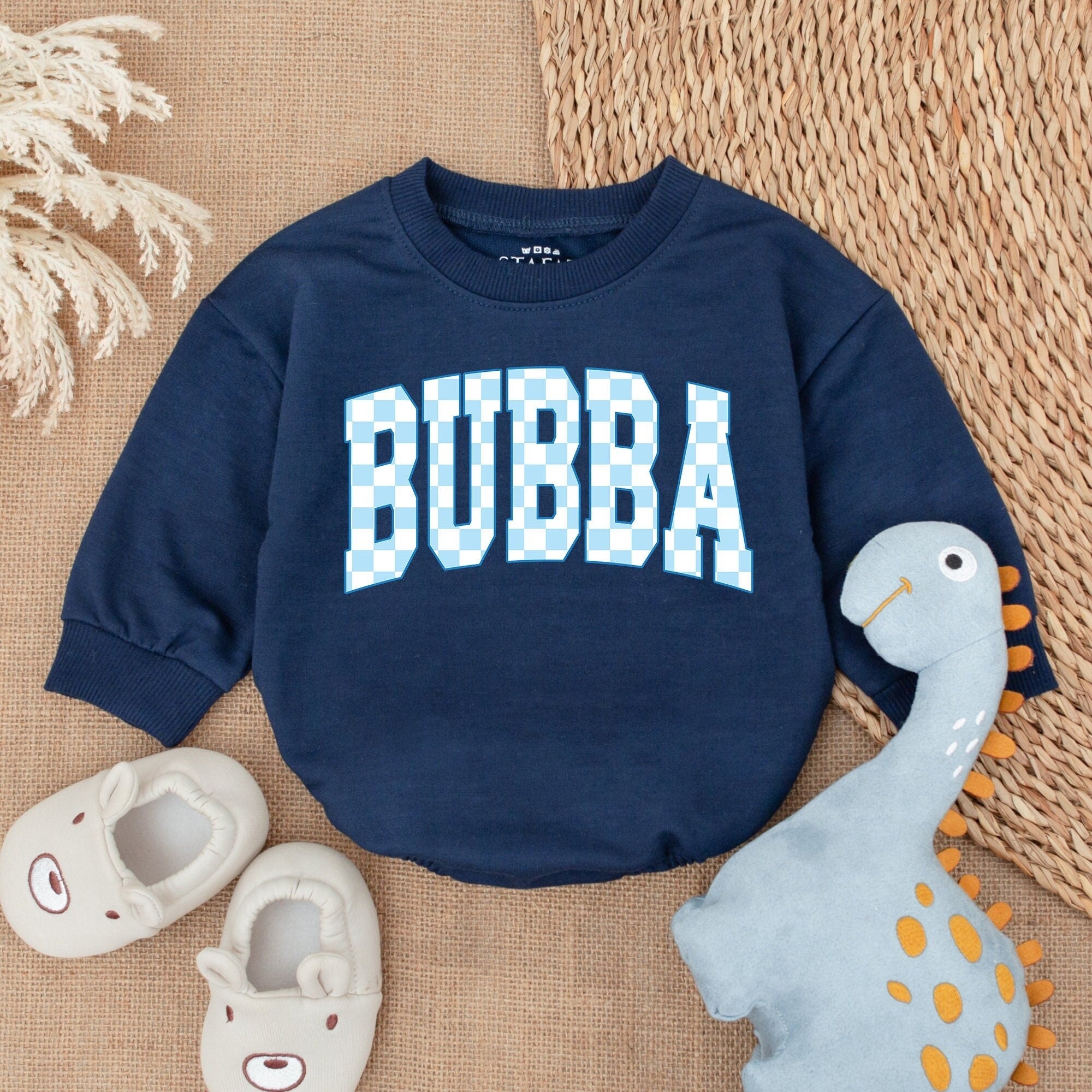 Bubba Baby Boy Romper Checkered Blue White Design Fun Infant Outfit Gift Soft Cotton Newborn Clothes Playful Child Bodysuit