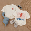 Custom Baby Boy Patriotic Romper with Retro Lightning Bolt and America Print - Soft Cotton 4th of July Outfit for Newborns and Toddlers