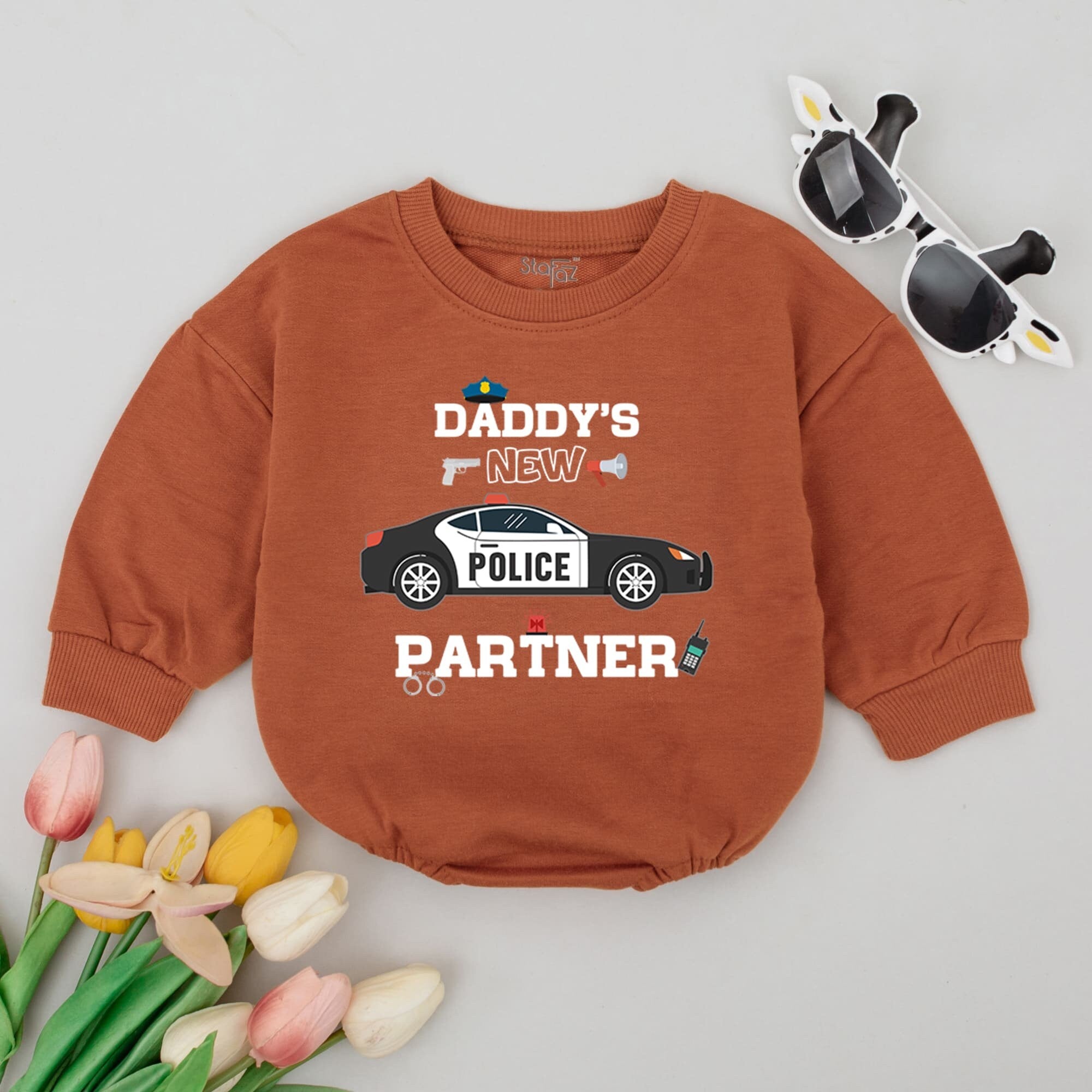 Daddy's New Partner Police Baby Romper Fun Police Motif Infant Outfit Soft Cotton Baby Shower Father's Day Gift