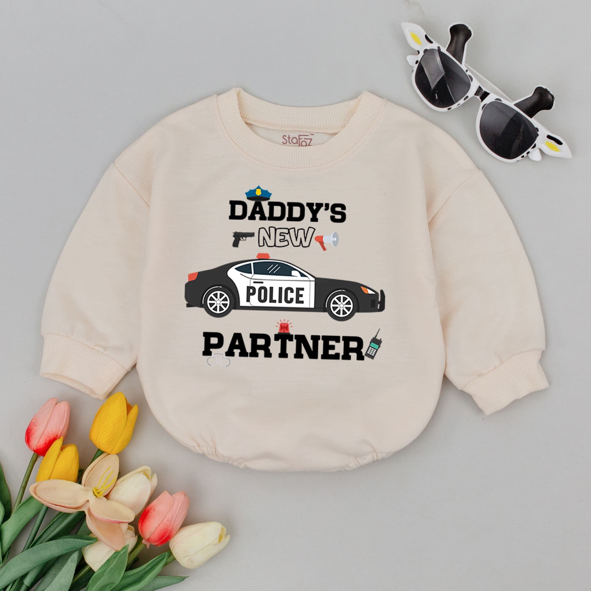Daddy's New Partner Police Baby Romper Fun Police Motif Infant Outfit Soft Cotton Baby Shower Father's Day Gift