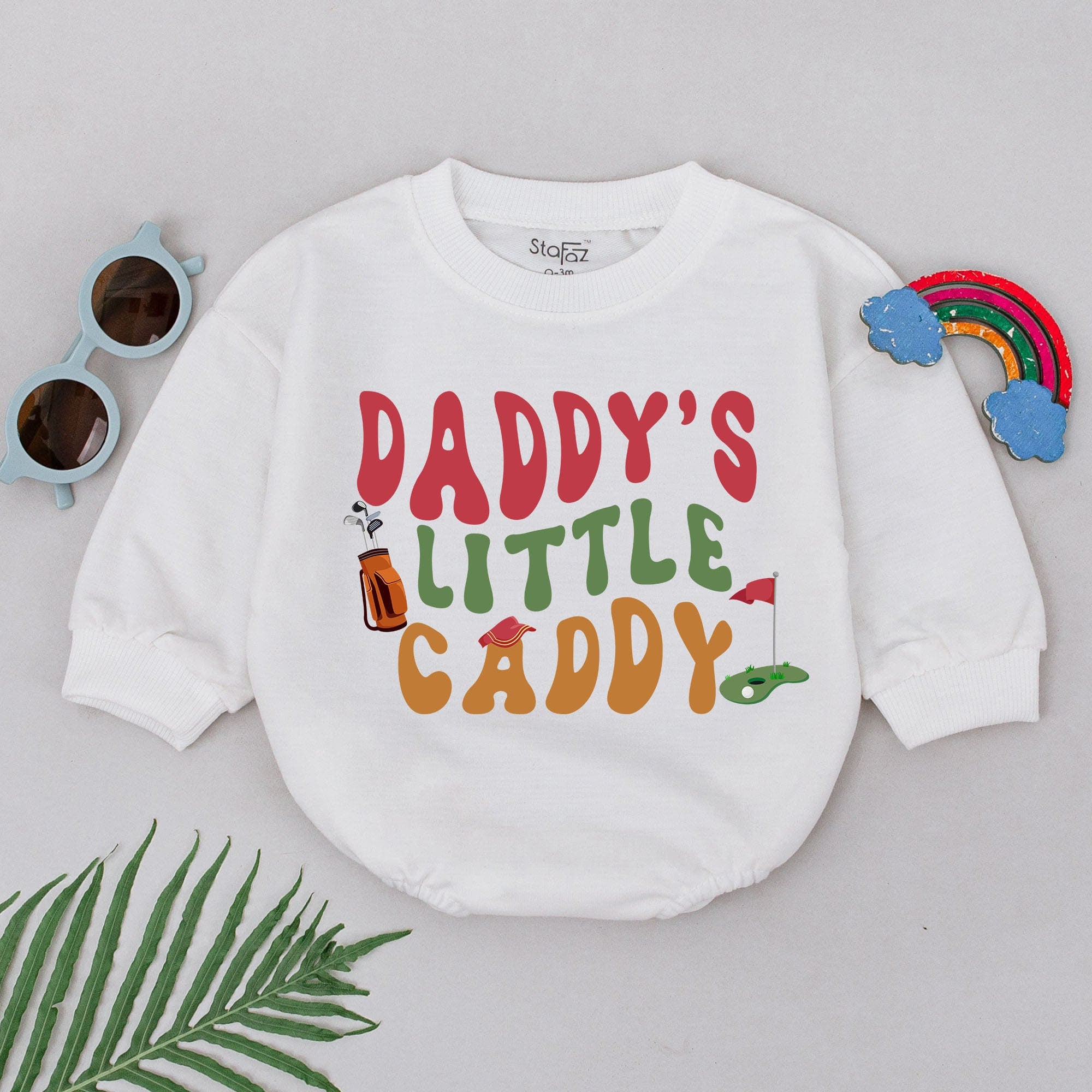 Daddy's Little Caddy Romper Baby Golf Outfit Retro Playful Father's Day Gift Colorful Vintage Style Infant Boy Bodysuit Announcement