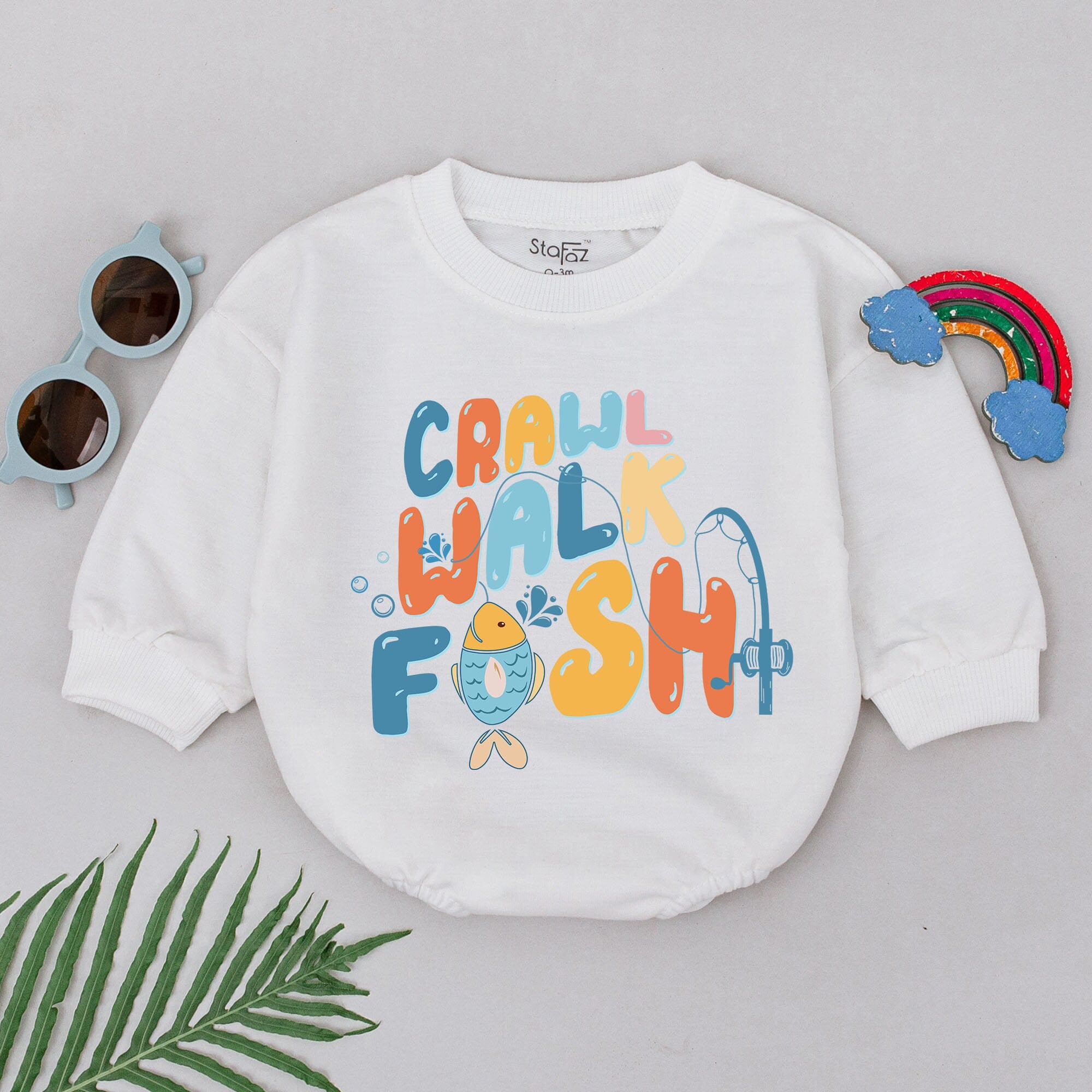 Crawl Walk Fish Baby Romper with Cartoon Fish and Fishing Rod Design Soft Cotton Infant Bodysuit Cute and Colorful Baby Shower Gift
