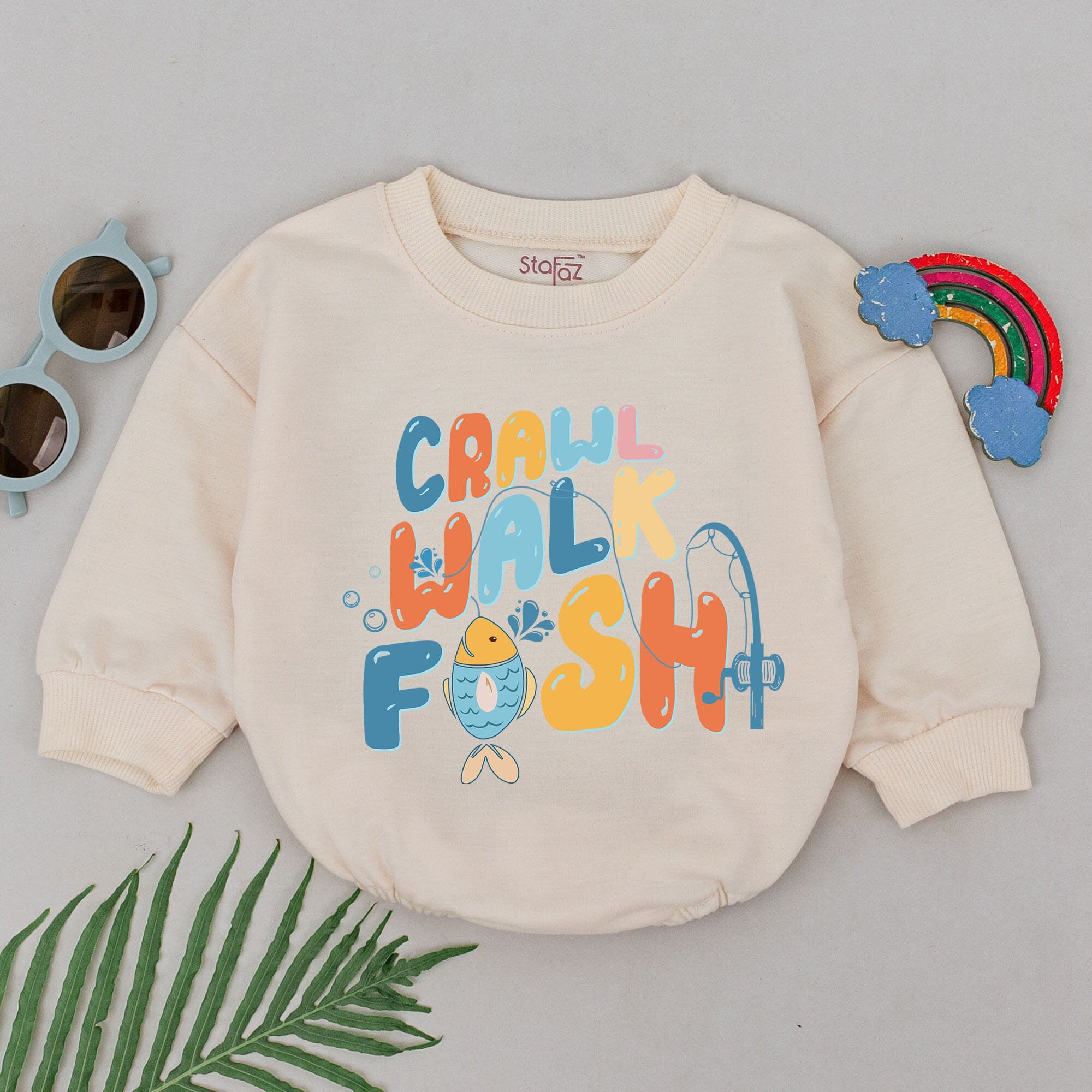 Crawl Walk Fish Baby Romper with Cartoon Fish and Fishing Rod Design Soft Cotton Infant Bodysuit Cute and Colorful Baby Shower Gift