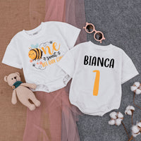 One Sweet Bee-day Girl Baby Romper with Honey Bee Graphic, Custom First Birthday Outfit, Soft Cotton Bodysuit for Summer Baby Gifts