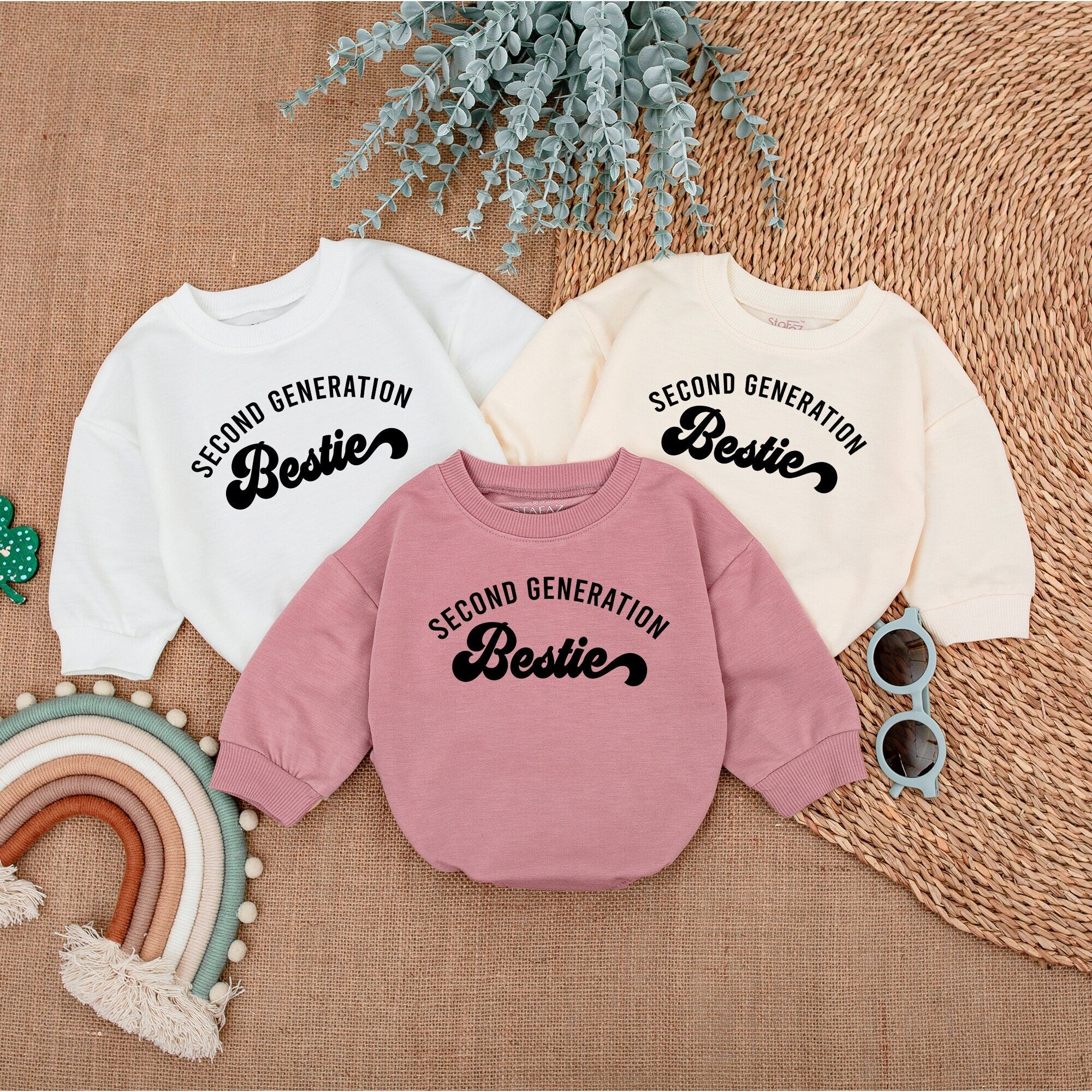 Second Generation Bestie Baby Romper Gift Matching Outfit Soft Cotton Infant Toddler Birthday Shower Announcement Stylish Script Design