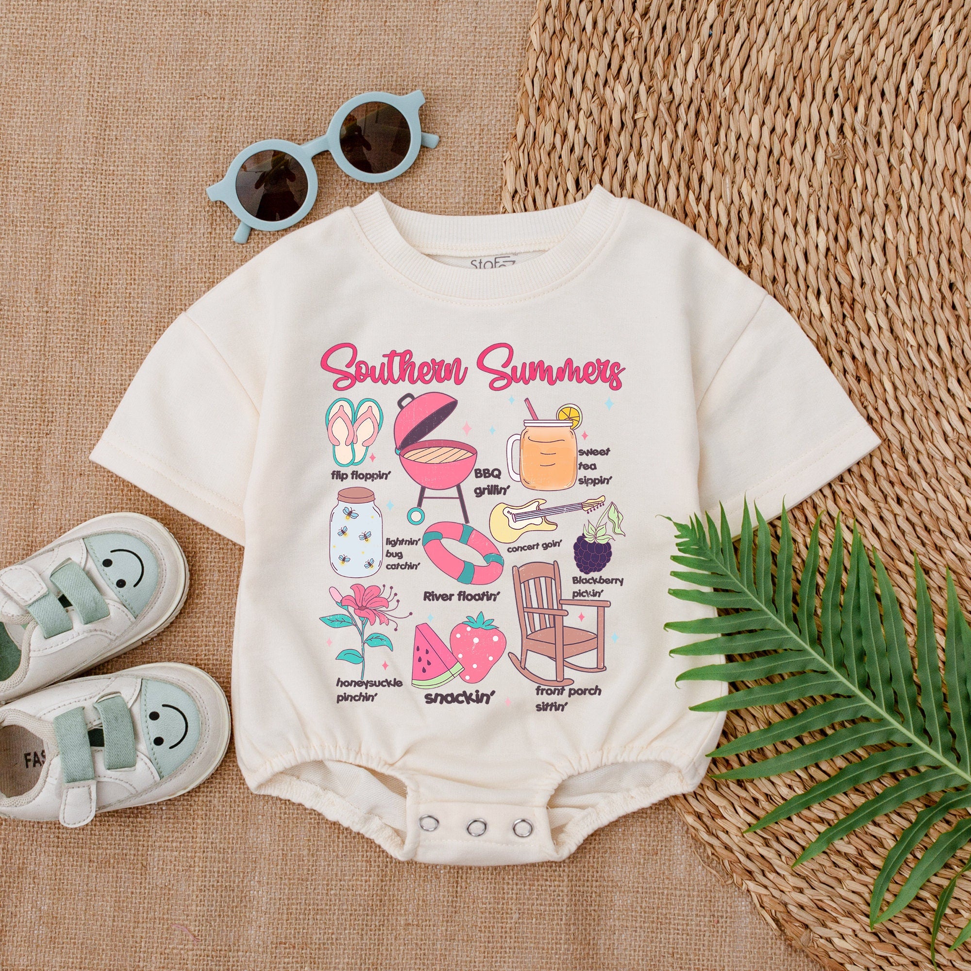 Southern Summers Baby Girl Romper with Playful Summer Design