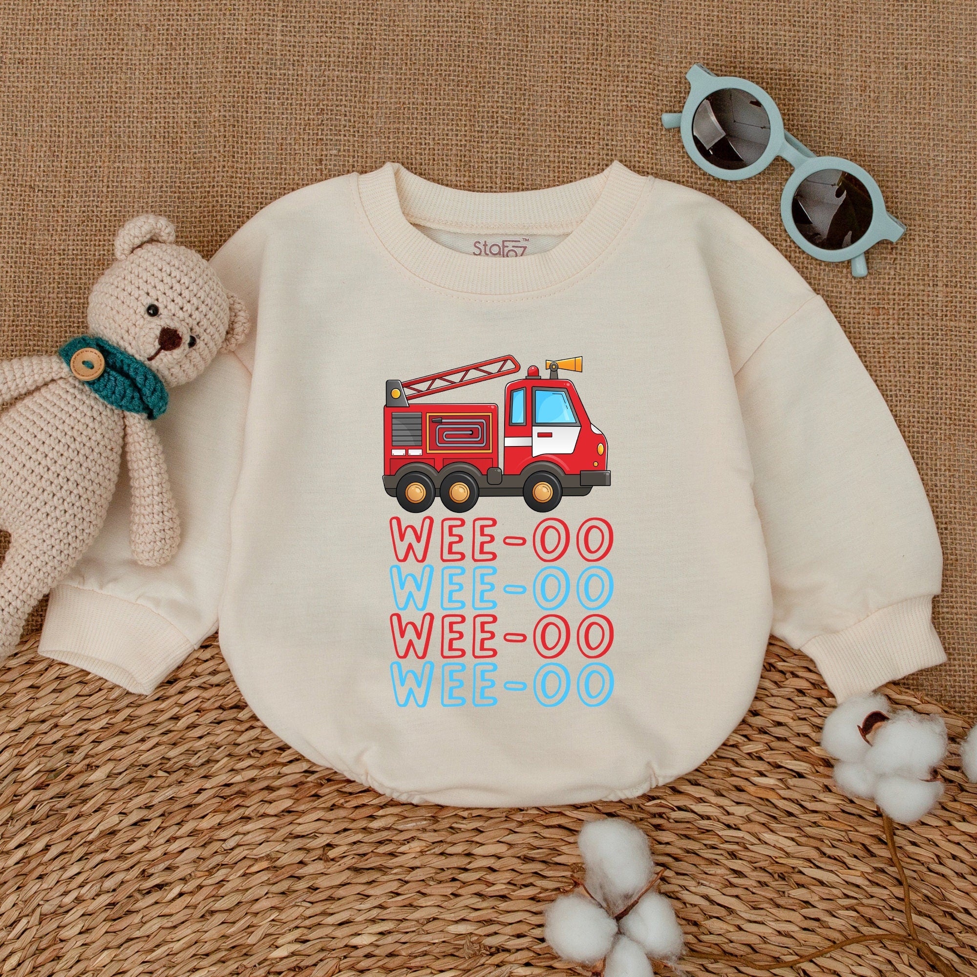Wee-oo Firetruck Baby Romper with Playful Graphics