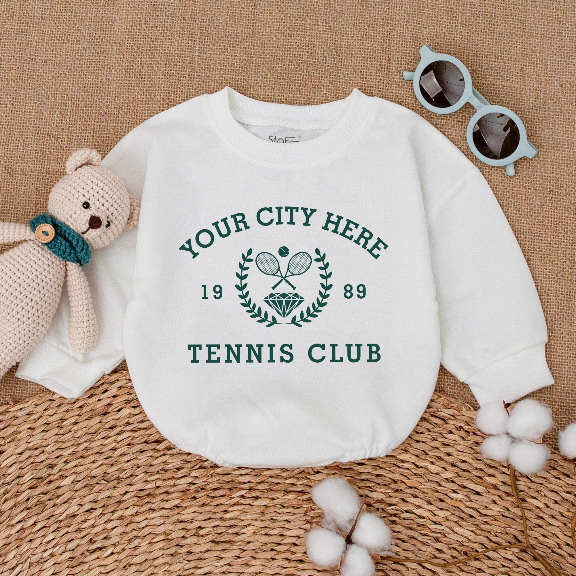 Custom City Tennis Club Baby Romper Personalized Year Infant Bubble Outfit Soft Cotton Sports Gift Vintage Style Boy Clothes