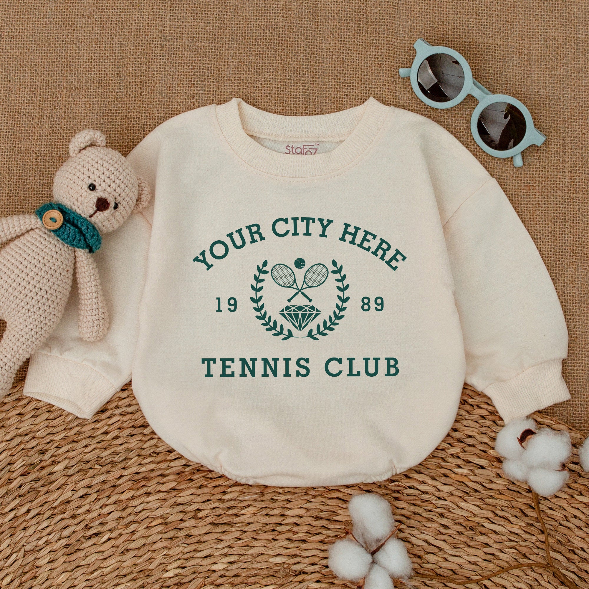 Custom City Tennis Club Baby Romper Personalized Year Infant Bubble Outfit Soft Cotton Sports Gift Vintage Style Boy Clothes