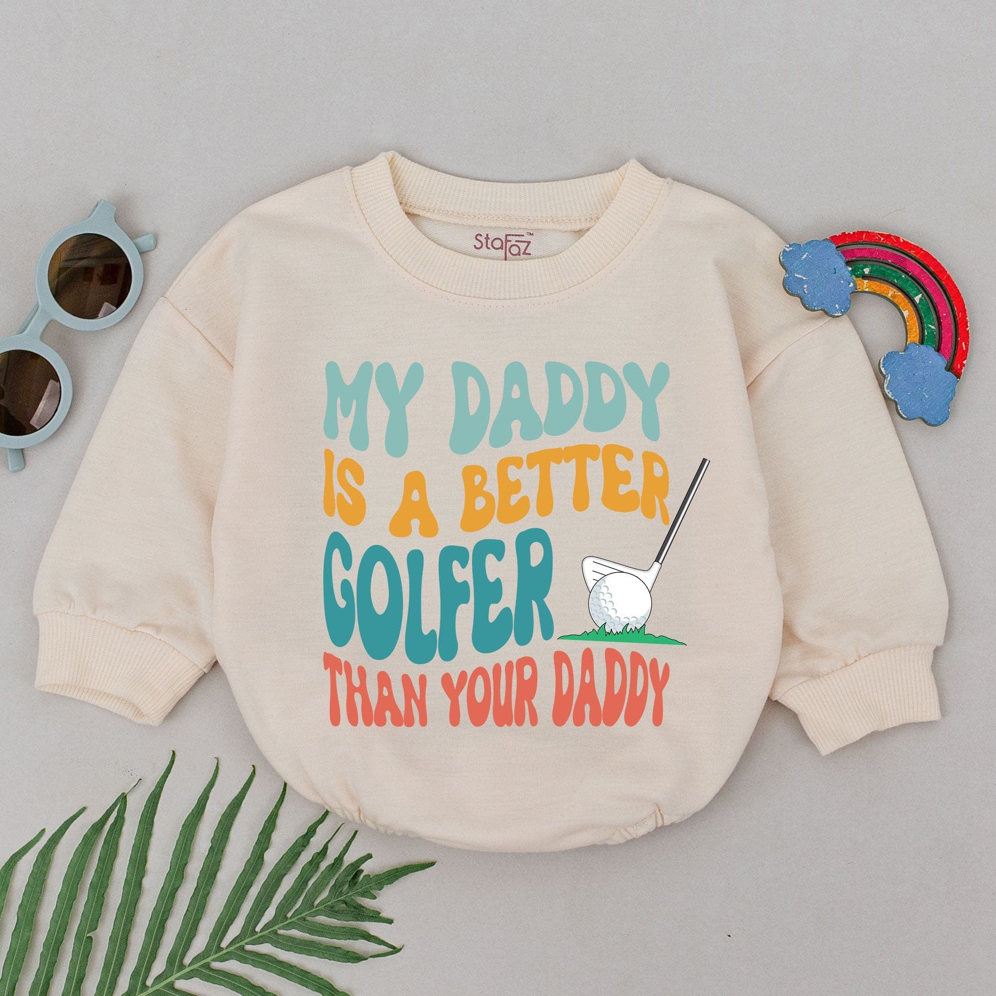 My Daddy Is A Better Golfer Than Your Daddy Baby Boy Romper Funny Golf Outfit Father's Day Gift Playful Teal Orange Red Design Cotton