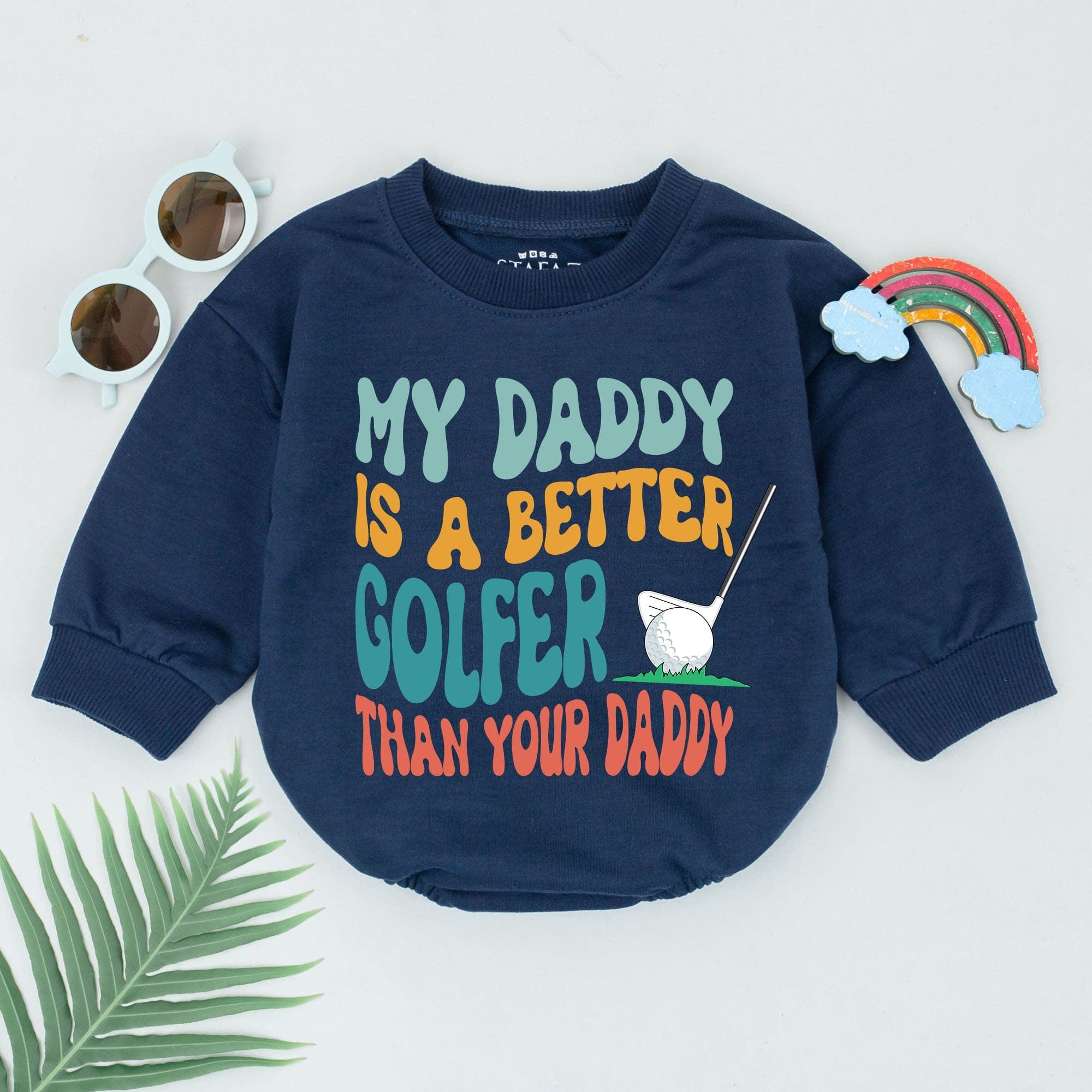My Daddy Is A Better Golfer Than Your Daddy Baby Boy Romper Funny Golf Outfit Father's Day Gift Playful Teal Orange Red Design Cotton