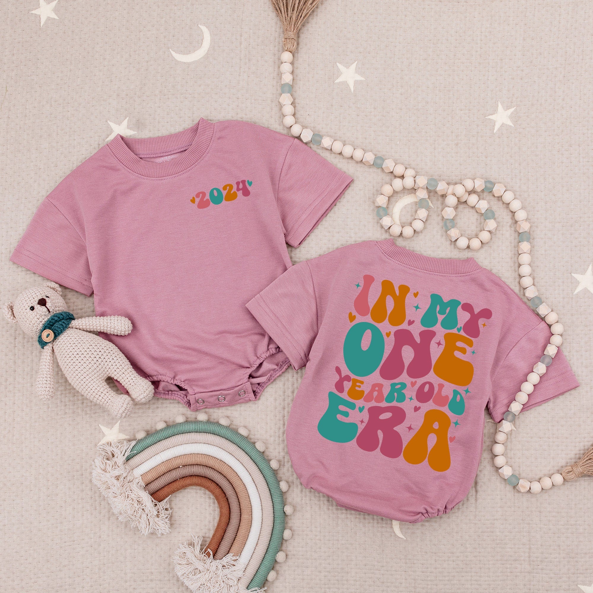 Retro 2024 Baby Romper for First Birthday Celebration