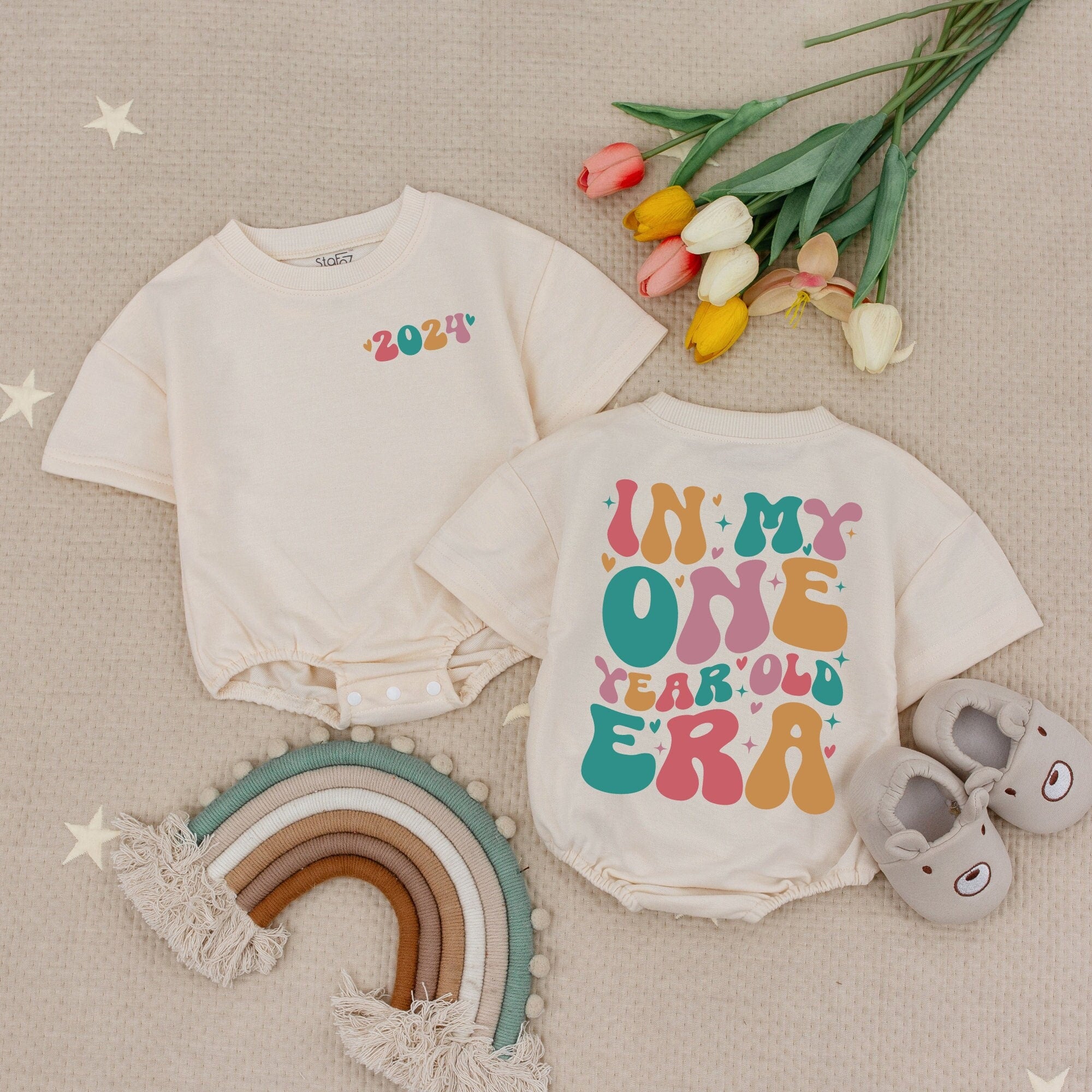 Retro 2024 Baby Romper for First Birthday Celebration