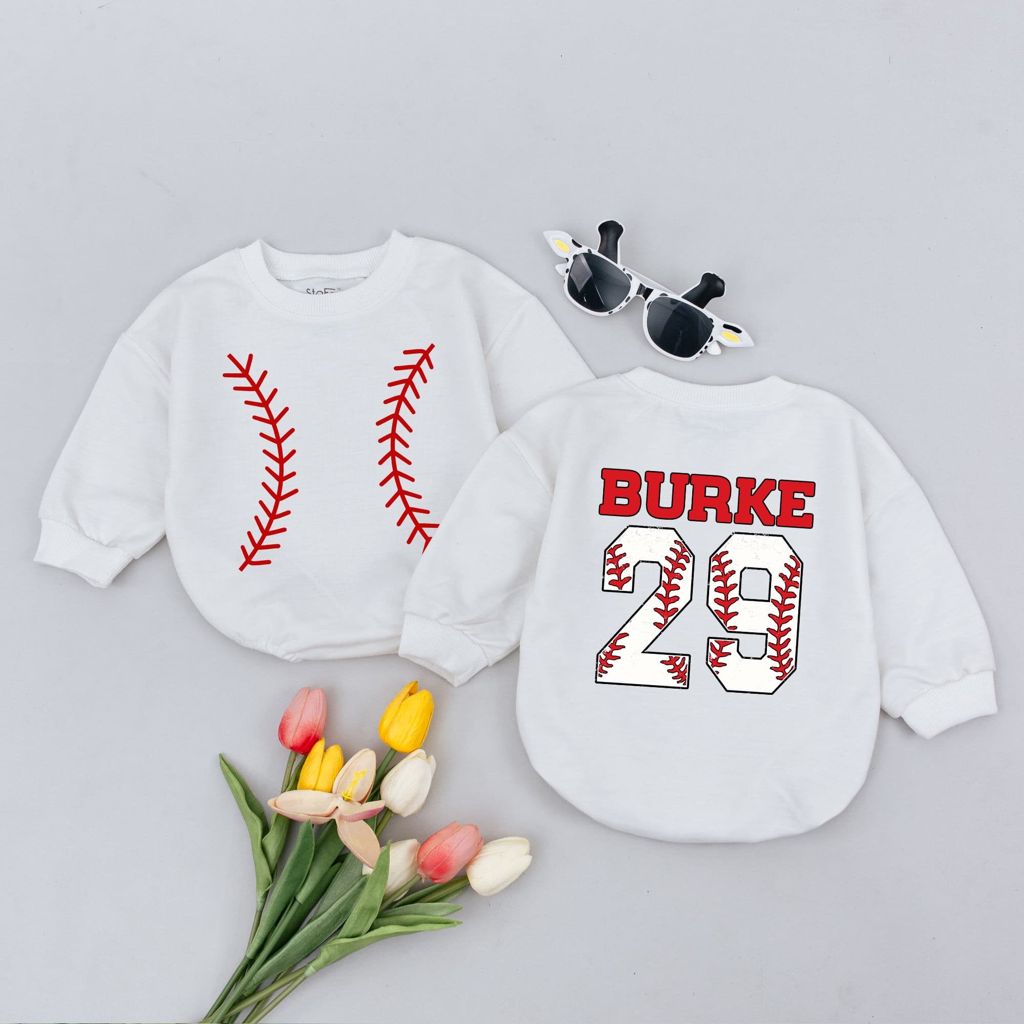 Personalized Baseball Baby Bodysuit with Custom Name & Number