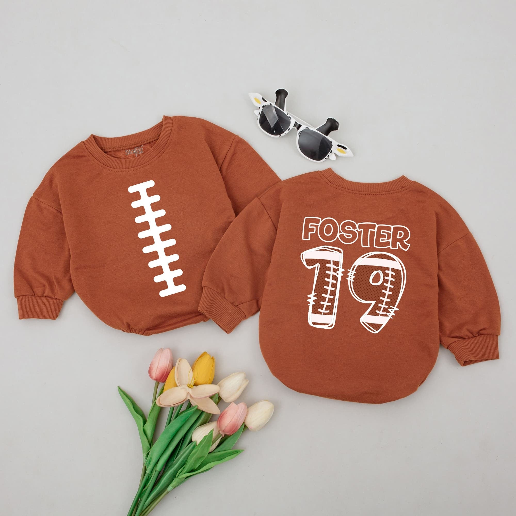 Personalized Football Baby Romper with Name and Number