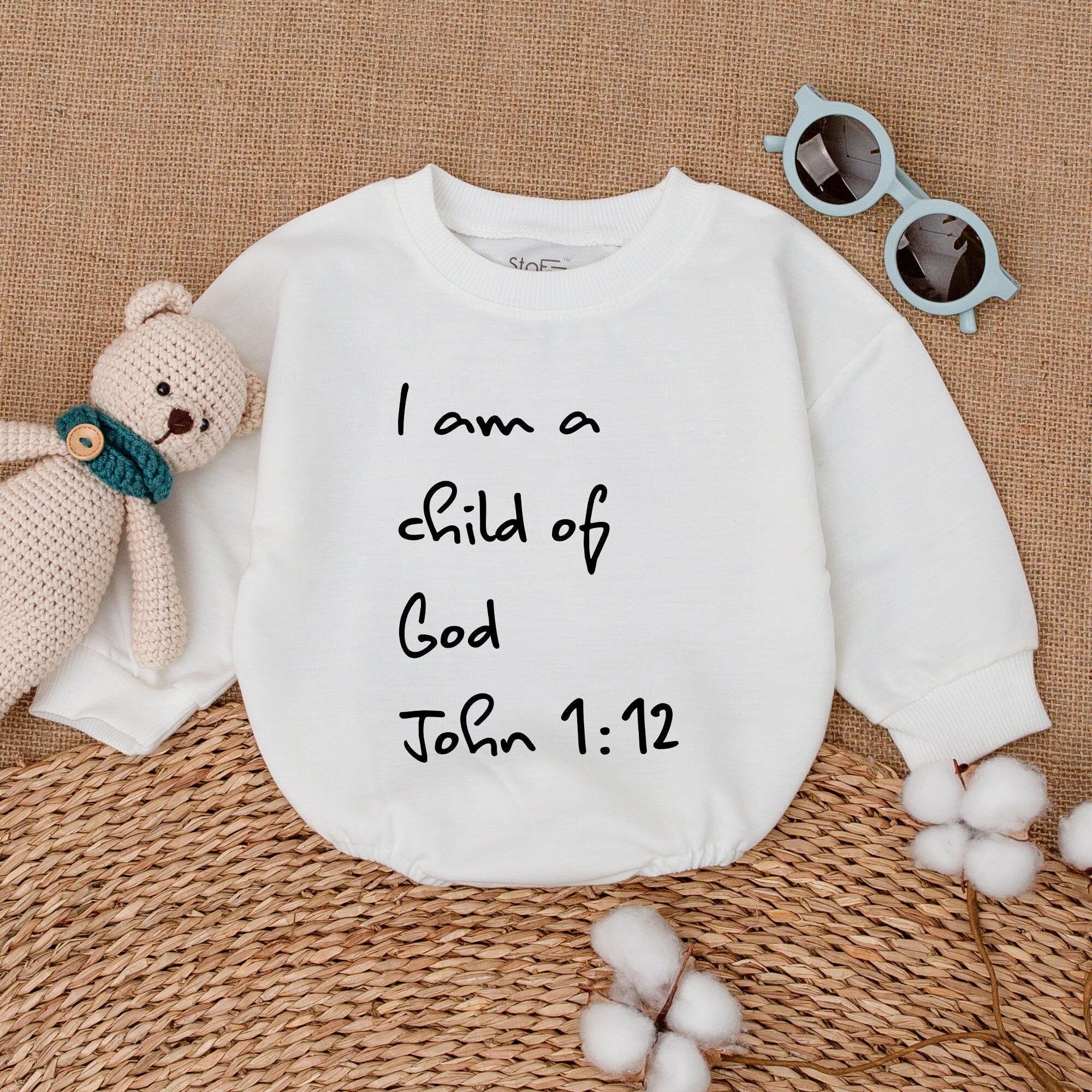 I Am a Child of God Baby Romper with Bible Verse John 1:12 Handwritten Style Religious Keepsake Outfit Christian Newborn Gift