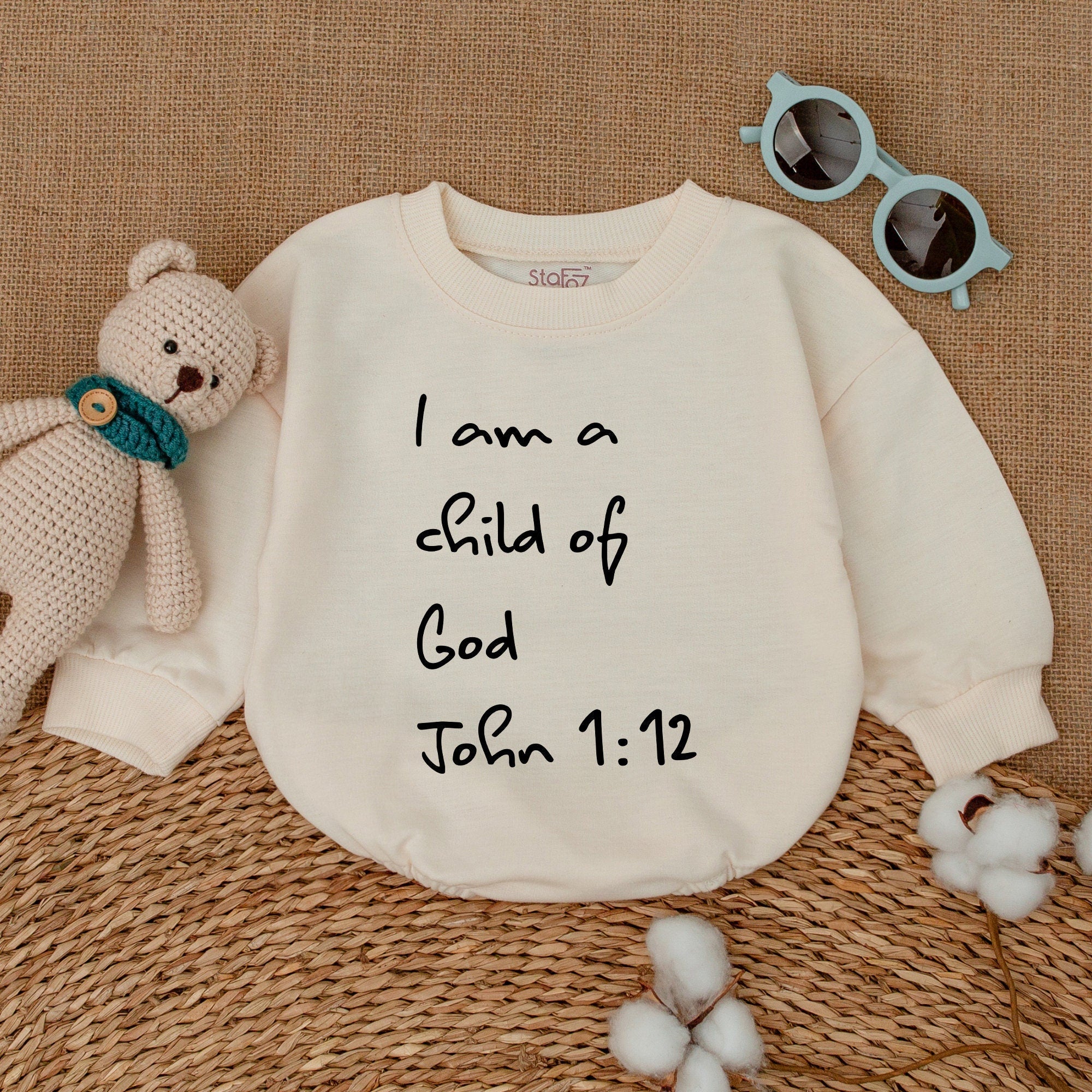 I Am a Child of God Baby Romper with Bible Verse John 1:12 Handwritten Style Religious Keepsake Outfit Christian Newborn Gift