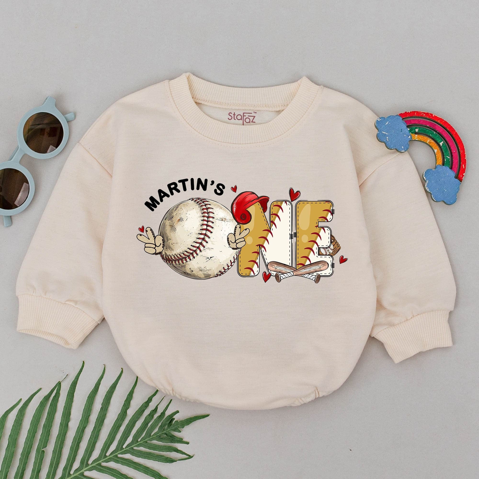Personalized First Birthday Baseball Romper for Babies Rookie Year Outfit Martin's Soft Custom Gift 1st Party Infant Gameday Style