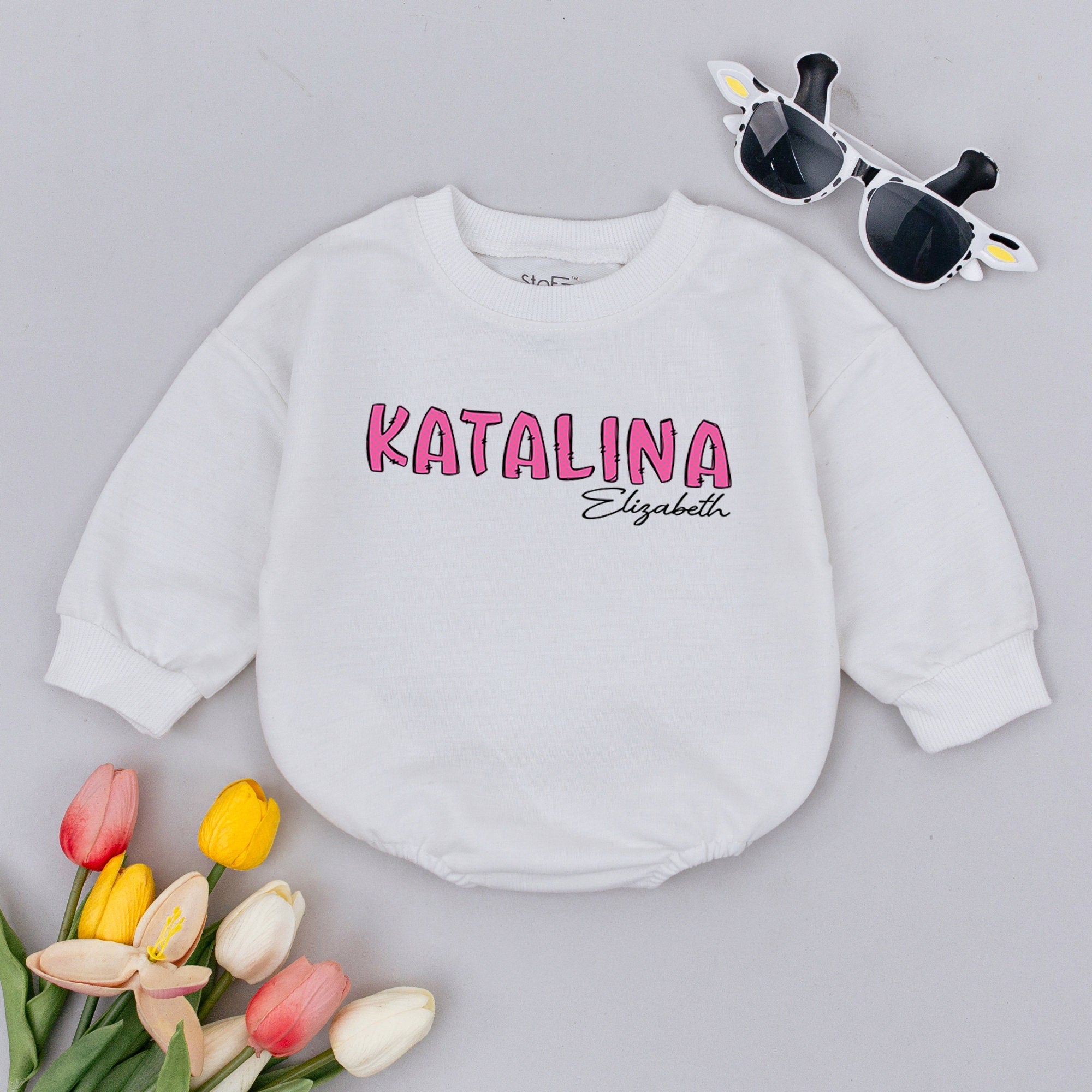 Personalized Baby Girl Romper KATALINA Design Cute Bubble Outfit Soft Cotton Baby Shower Newborn Gift