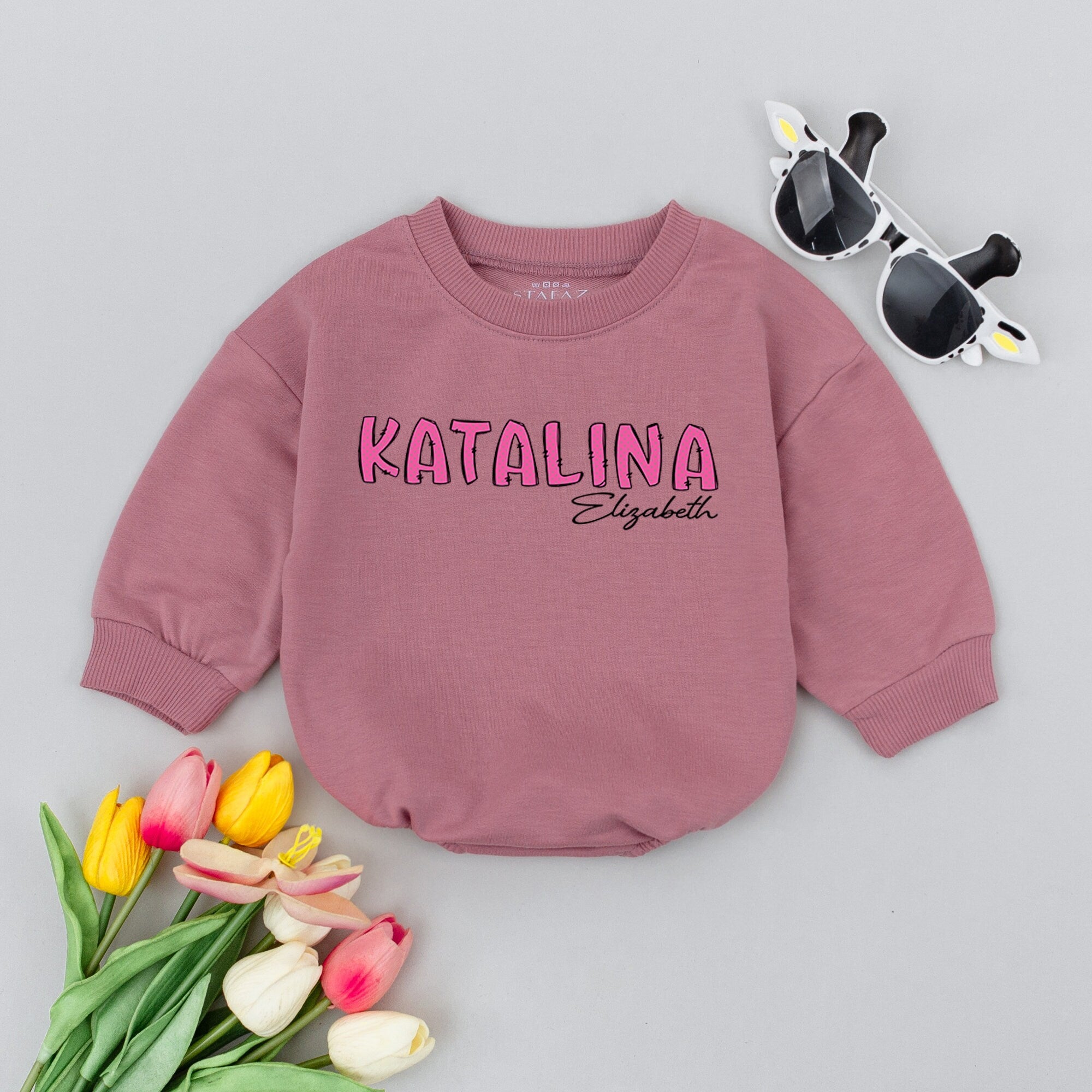 Personalized Baby Girl Romper KATALINA Design Cute Bubble Outfit Soft Cotton Baby Shower Newborn Gift