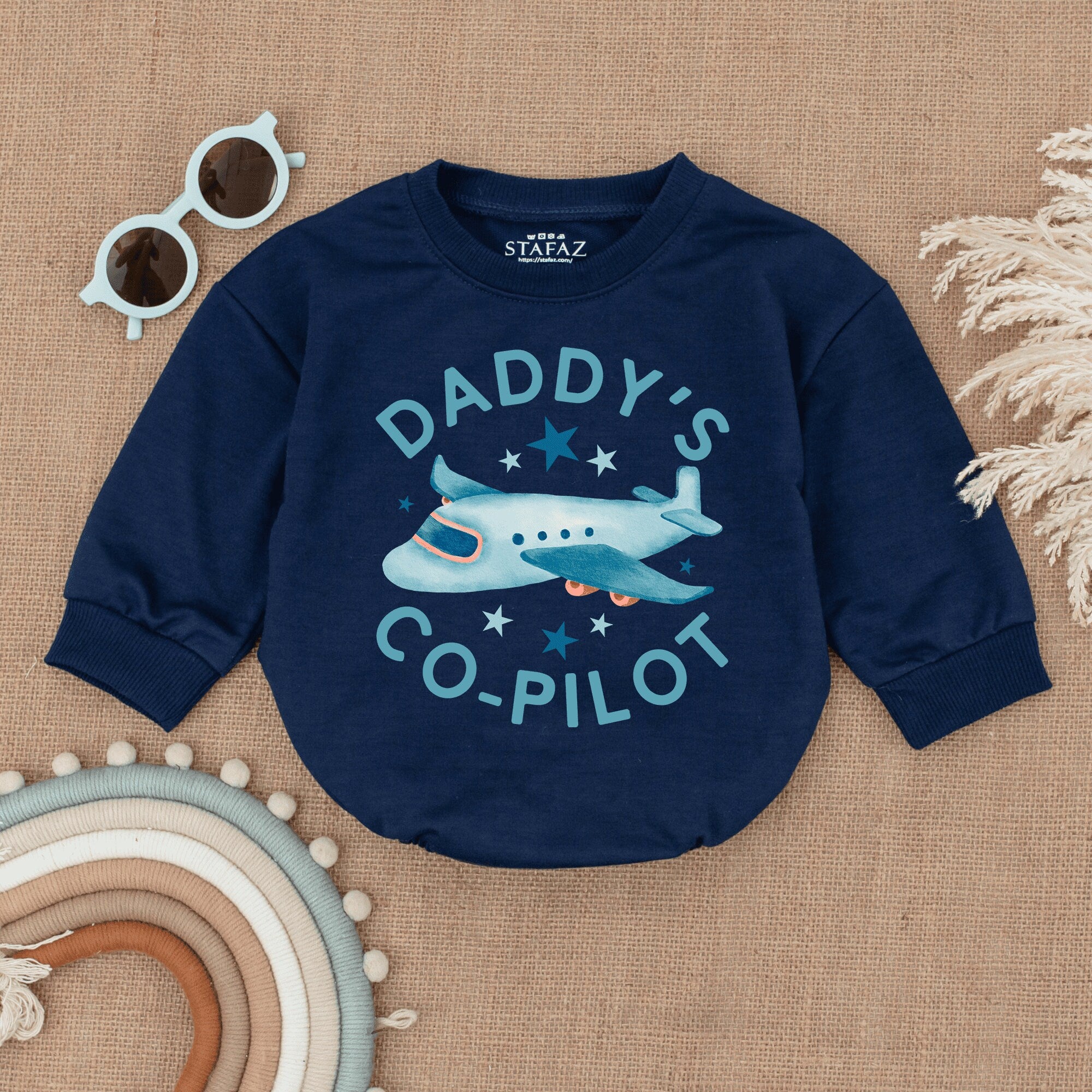 Daddy's Co-Pilot Airplane Romper for Baby Boys Soft Cotton Infant Outfit Fun Blue White Design Cute Fathers Day Gift