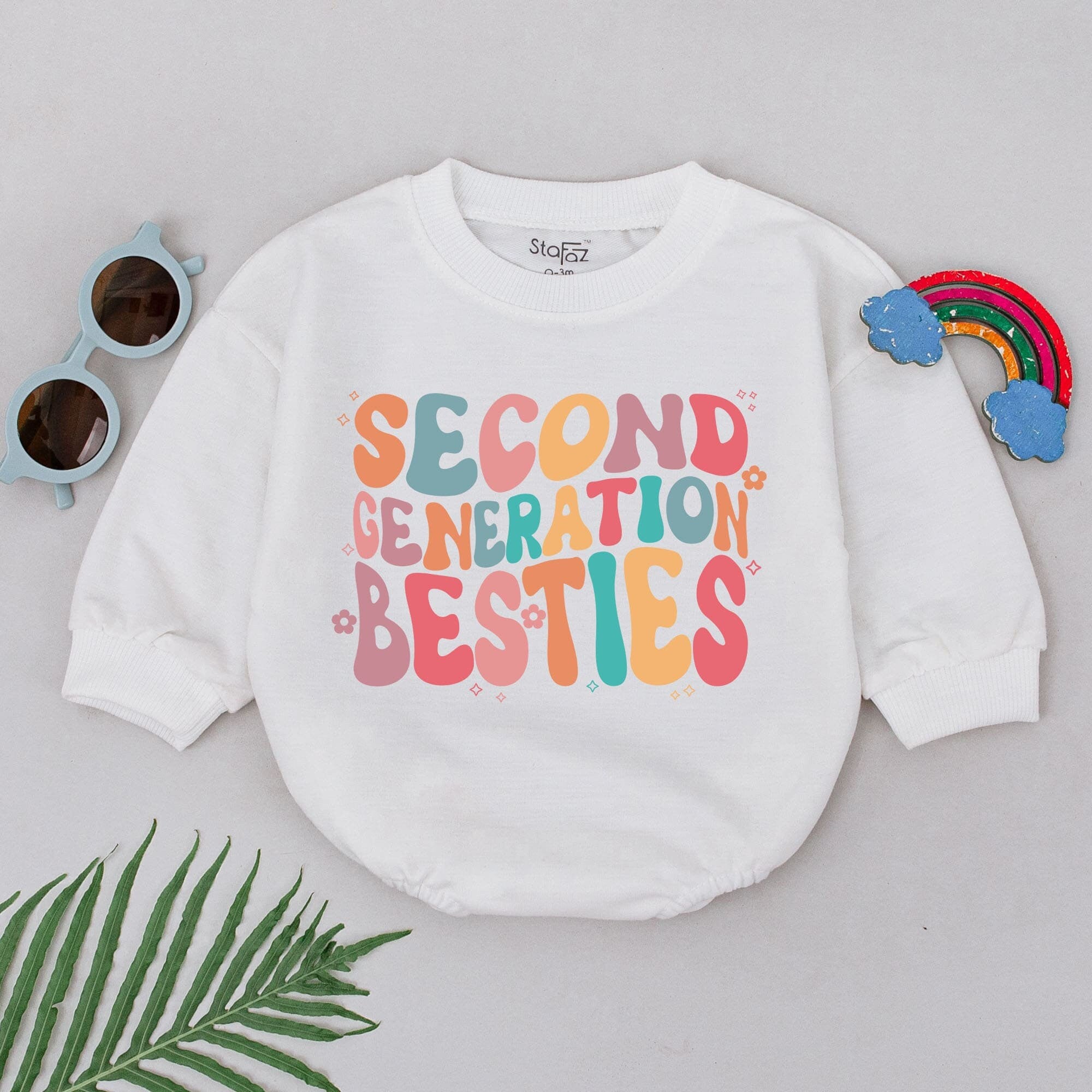 Second Generation Besties Baby Romper Fun Colorful BFF Outfit Perfect for Baby Shower Gift Soft Cotton Playful Design Stars Dots