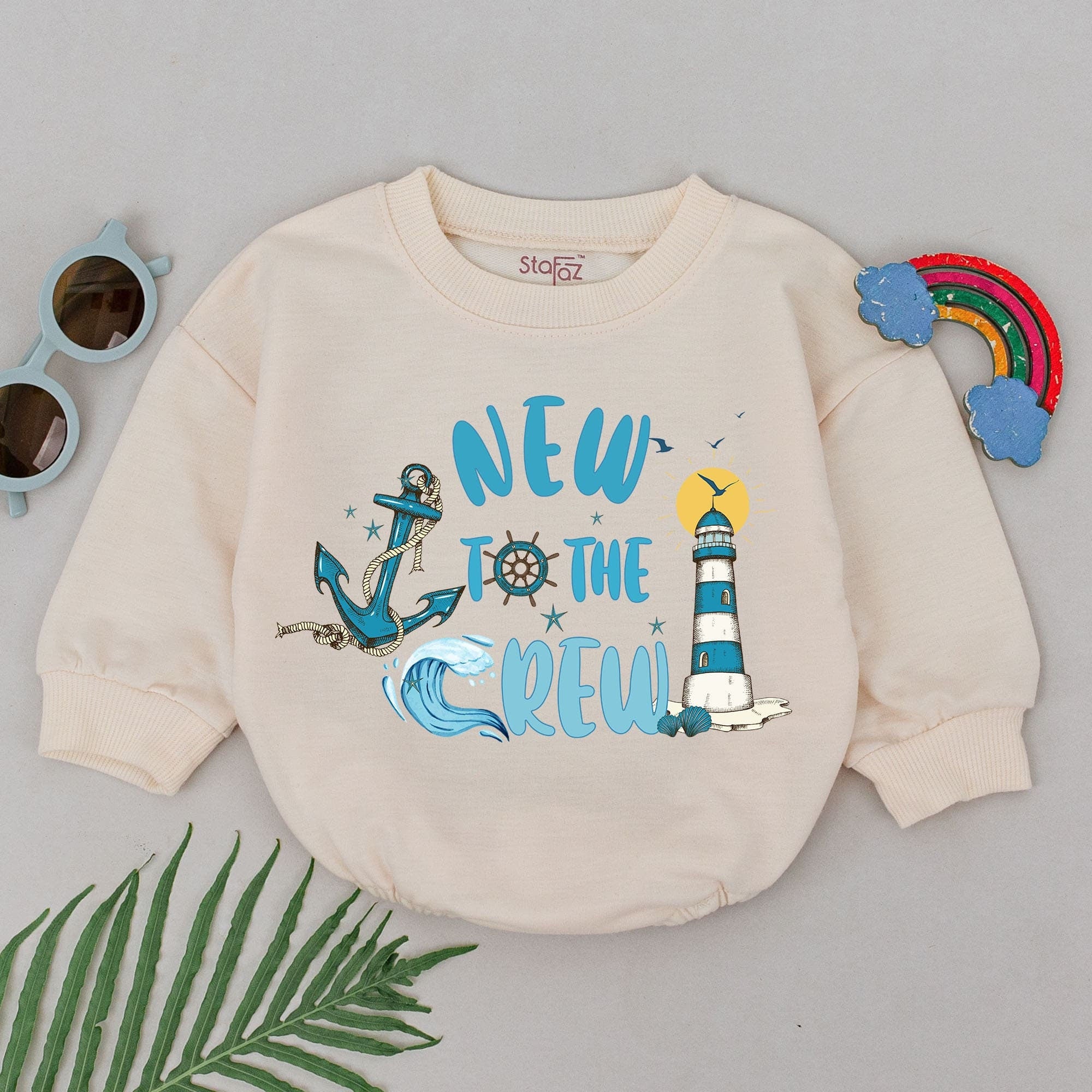 New To the Crew Nautical Baby Romper with Anchor and Lighthouse Design Soft Cotton Comfortable Baby Shower Gift Beach Outfit