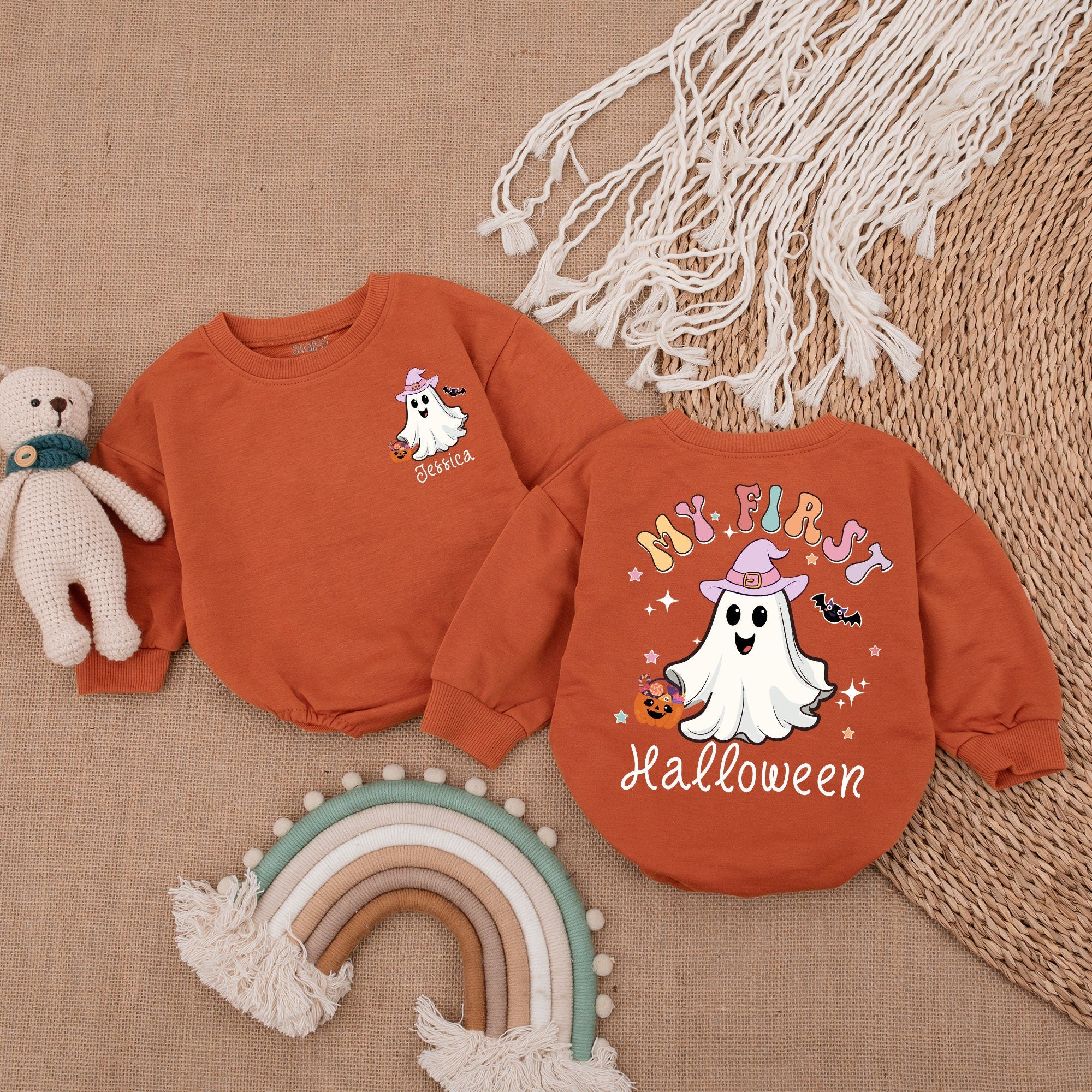 Custom Baby's First Halloween Outfit Ghost Romper Pink Witch Hat Pumpkin Soft Cotton Baby Girl Clothes Festive Holiday Wear