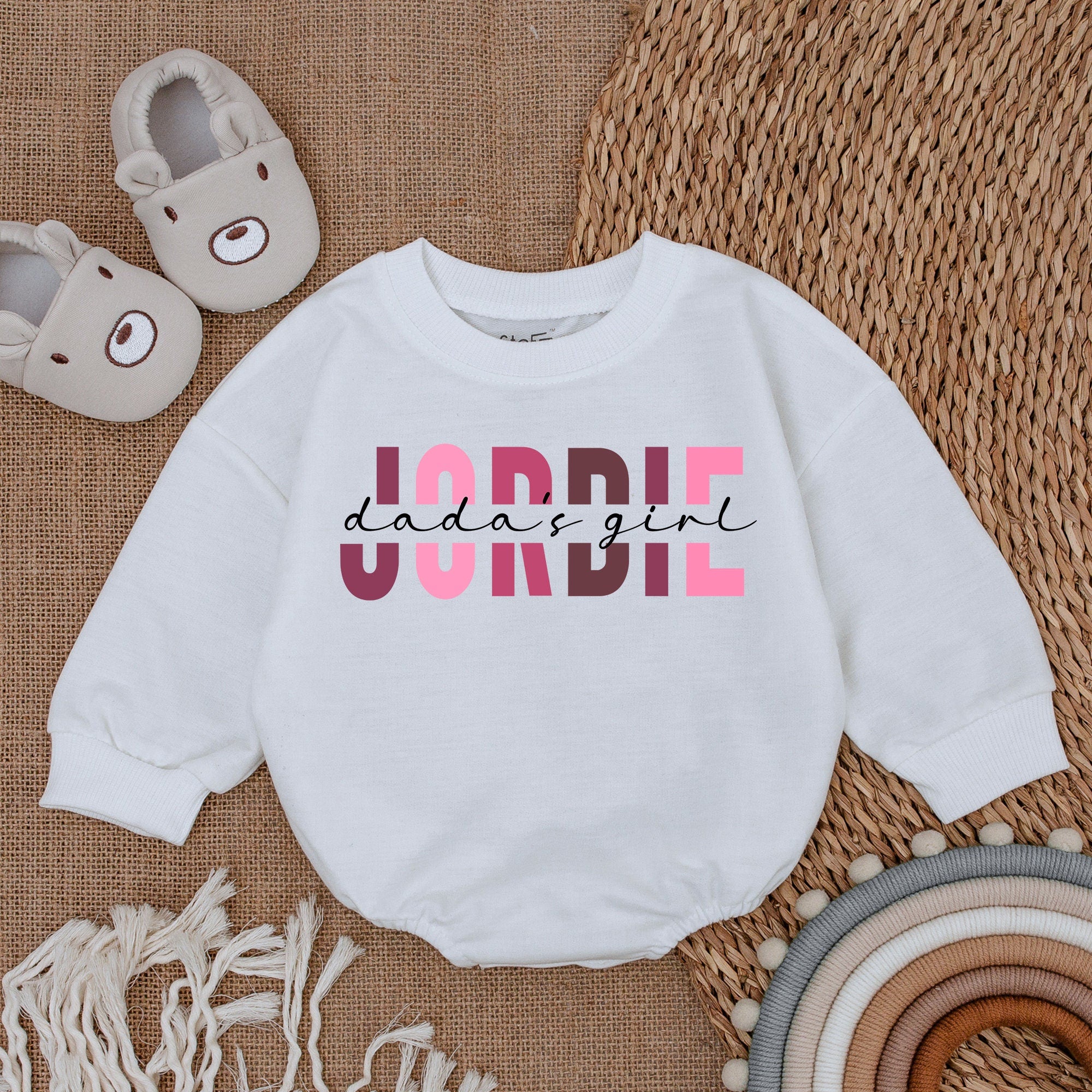 Custom Daddy's Girl Romper Baby Girl Outfit with Pink Brown JORDIE Design Personalized Gift Soft Cotton Clothing