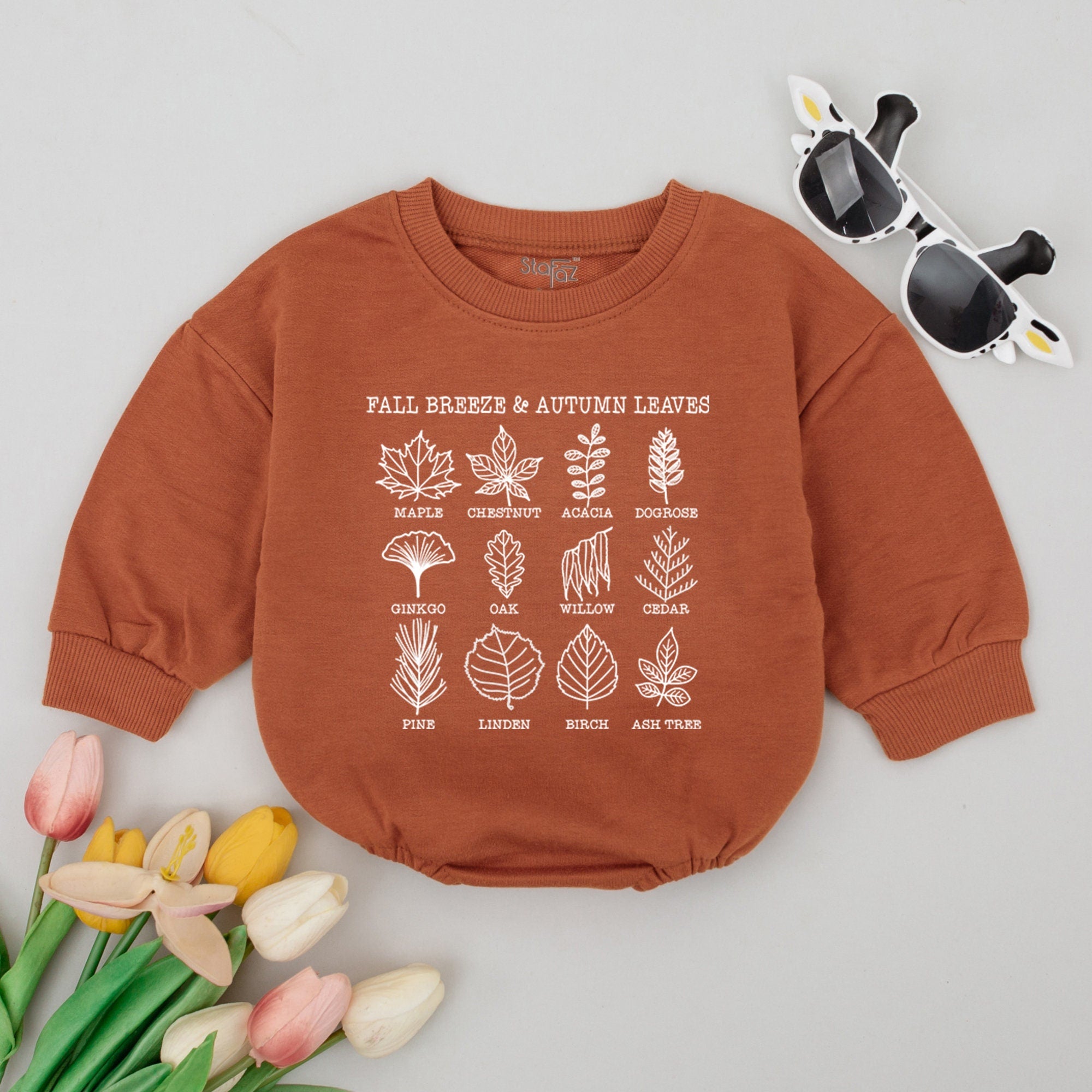 Fall Leaves Baby Romper Vintage Autumn Bodysuit Thanksgiving Gift Gender Neutral Cozy Nature-Inspired Infant Clothes Warm Earthy Design