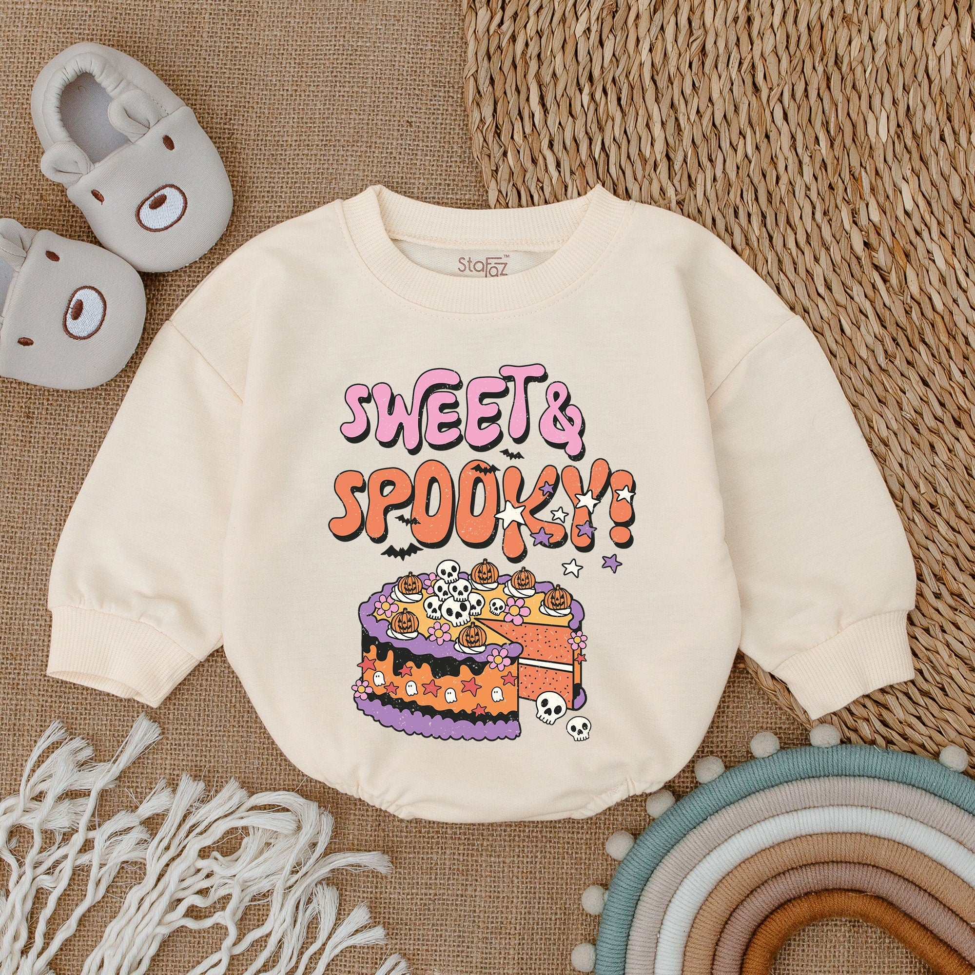 Sweet & Spooky Halloween Baby Bodysuit with Ghosts Skulls Bats My First Halloween Outfit for Infant and Toddler Boys Girls Cotton Romper